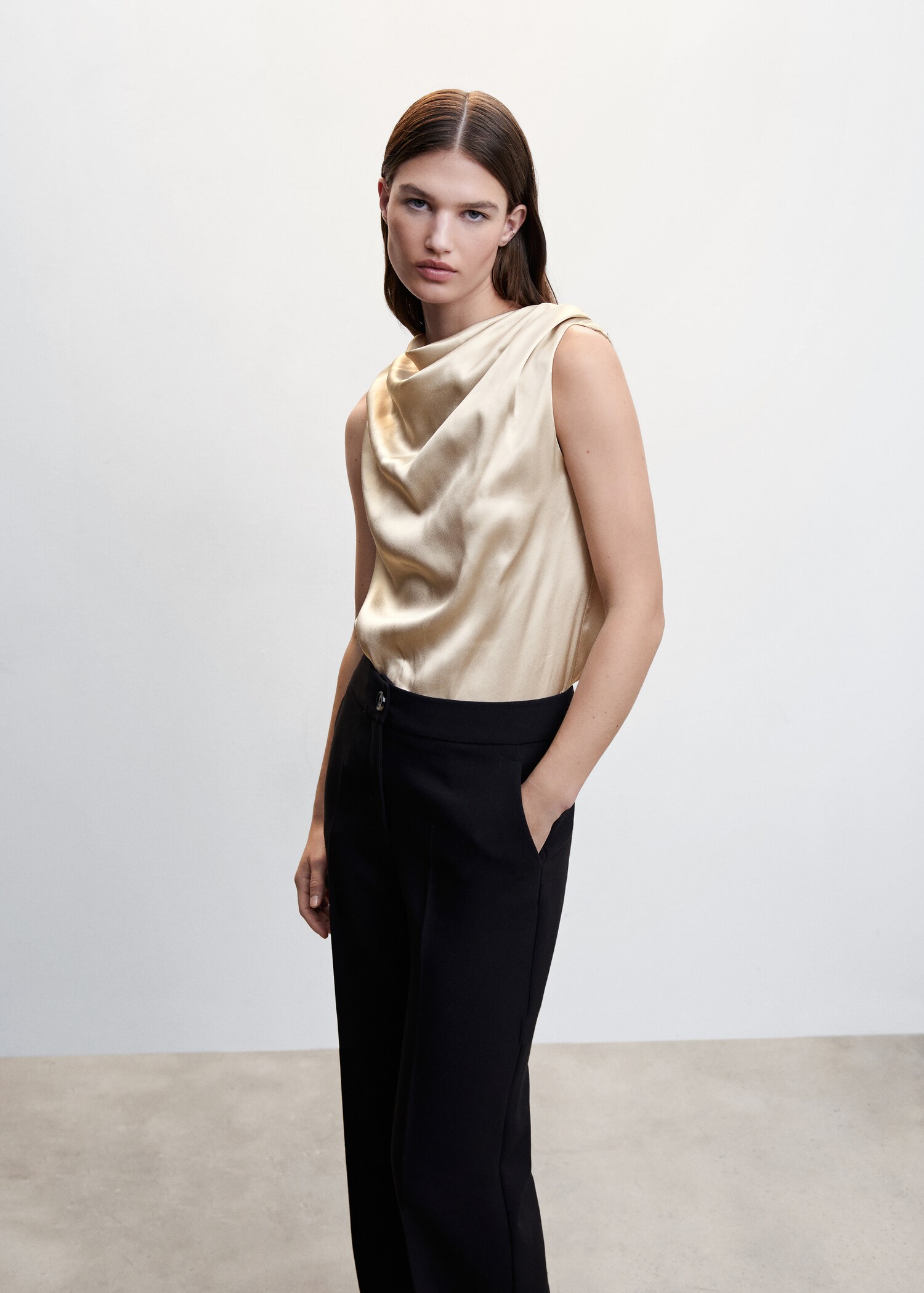 Satin blouse with draped neck  - Medium plane