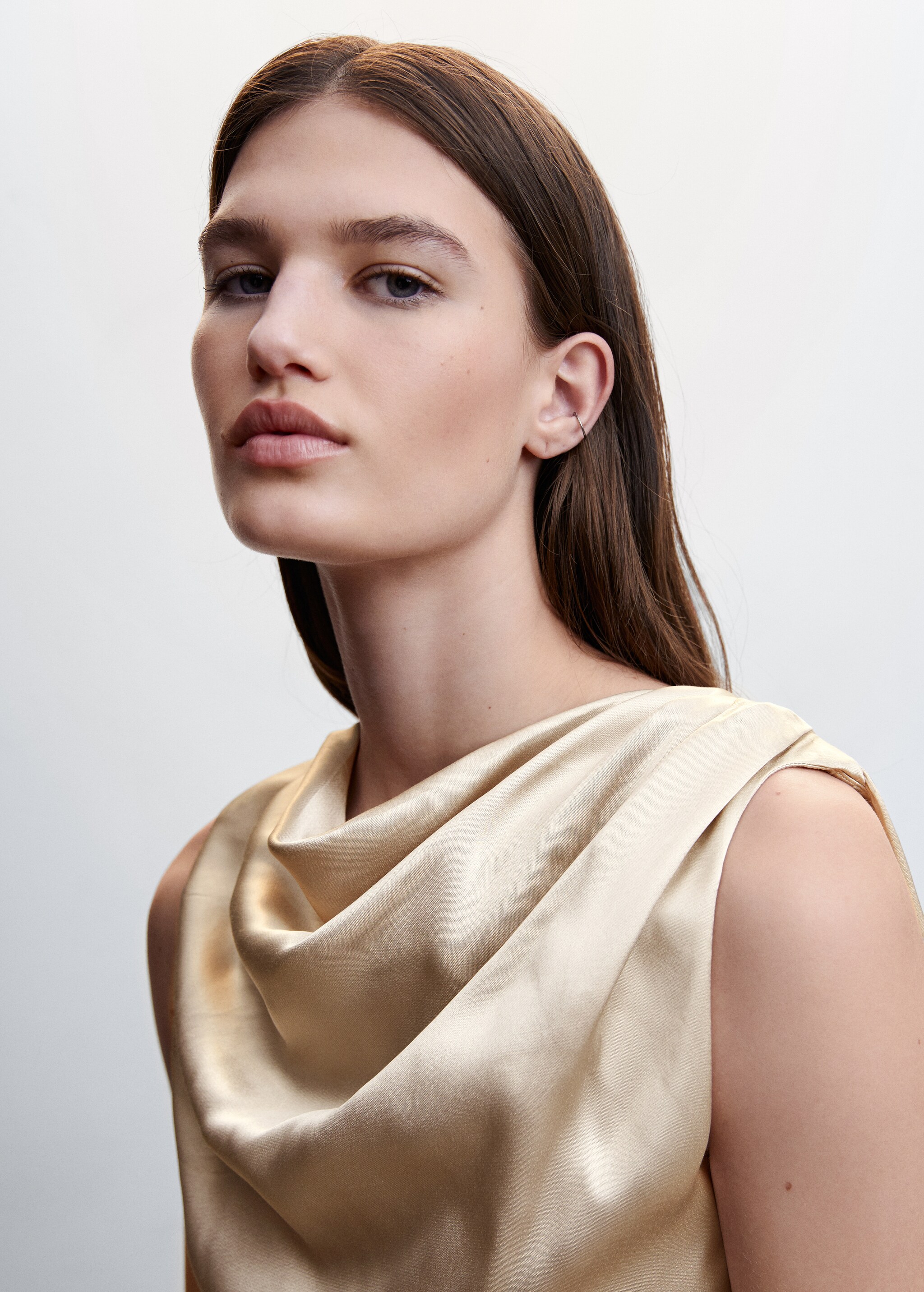 Satin blouse with draped neck  - Details of the article 1