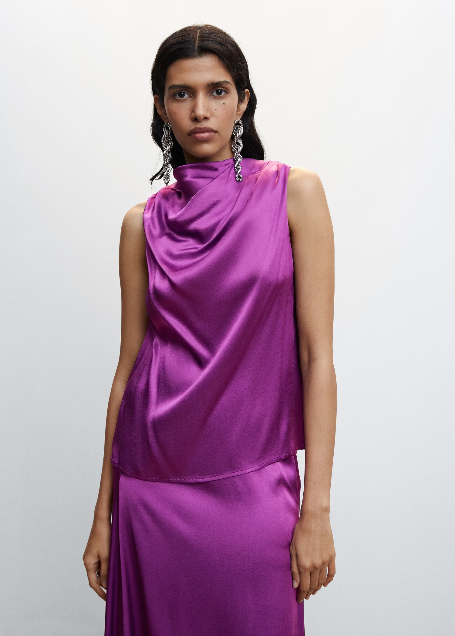 Satin blouse with draped neck  - Medium plane