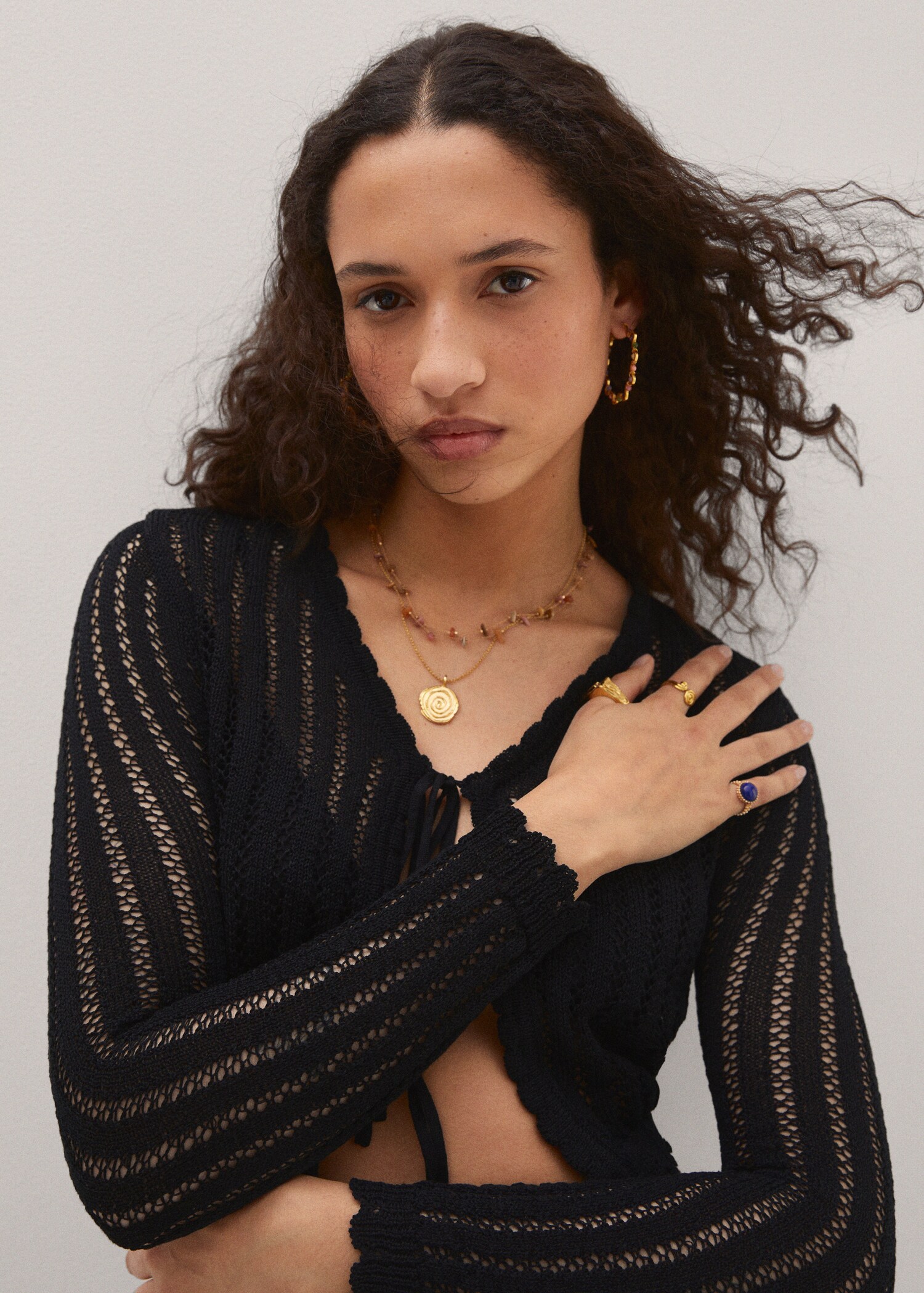 Openwork knitted cropped cardigan - Details of the article 1