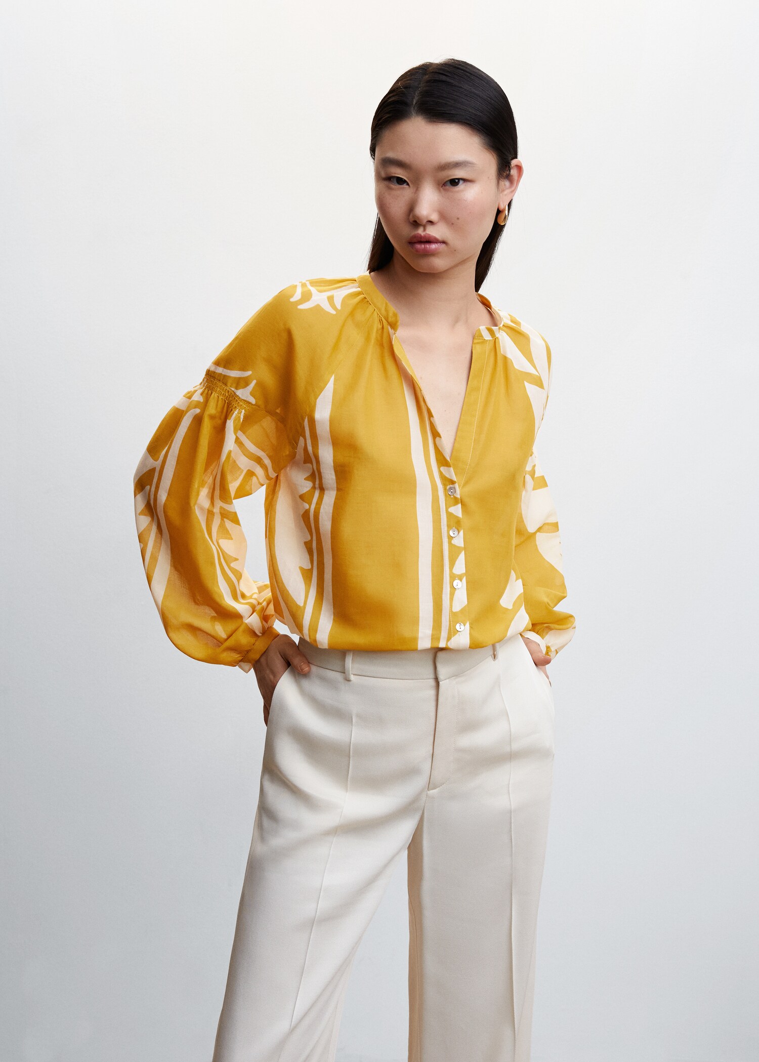 Puffed-sleeve printed shirt - Medium plane