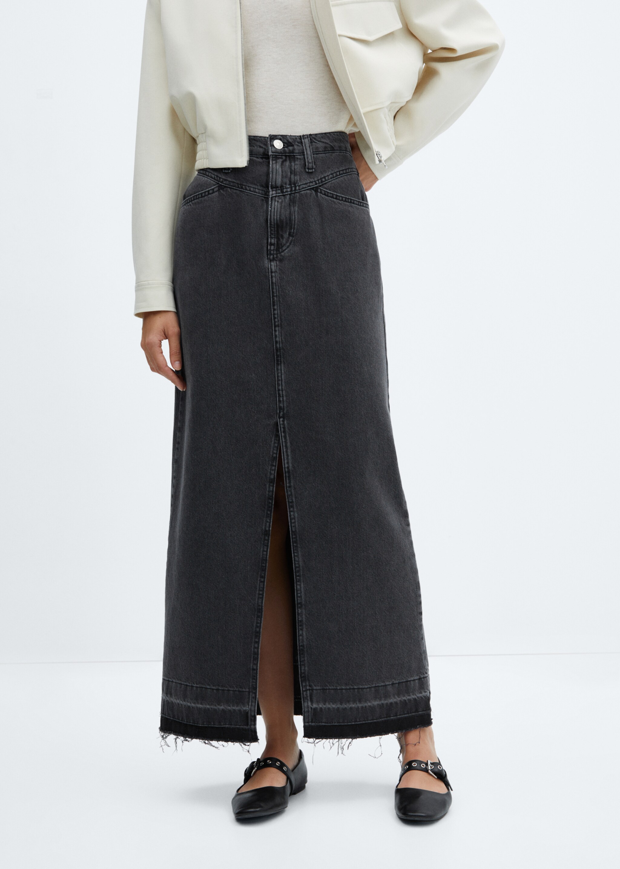 Denim long skirt - Medium plane, Black denim. Ref: 47057141-00.