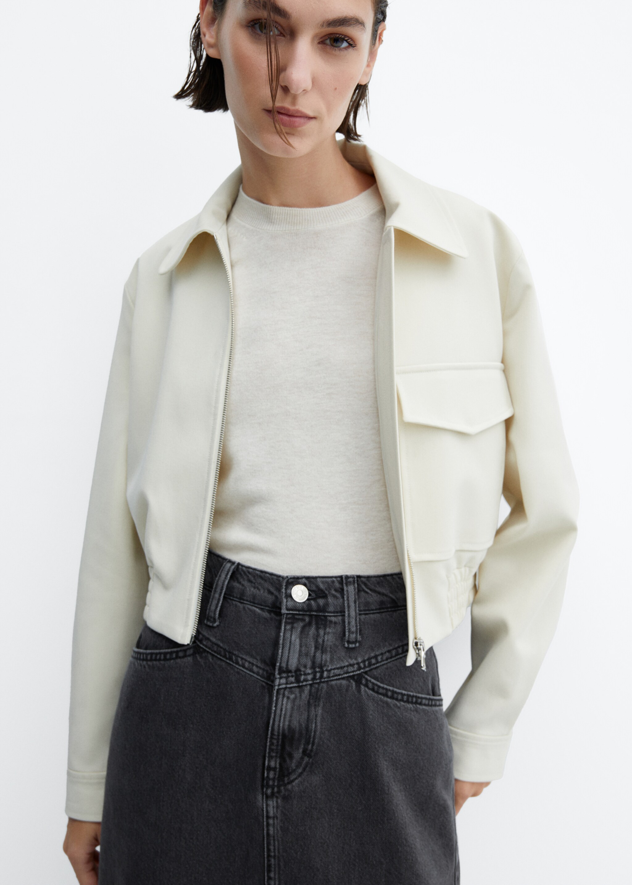 Denim long skirt - Details of the article 1, Black denim. Ref: 47057141-00.