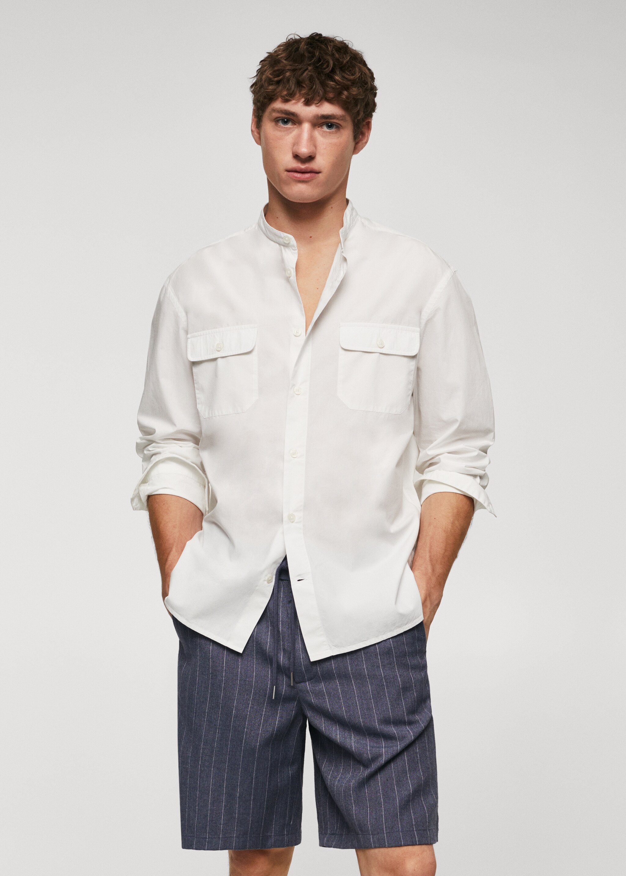 Slim-fit Mao-collar cotton shirt - Medium plane
