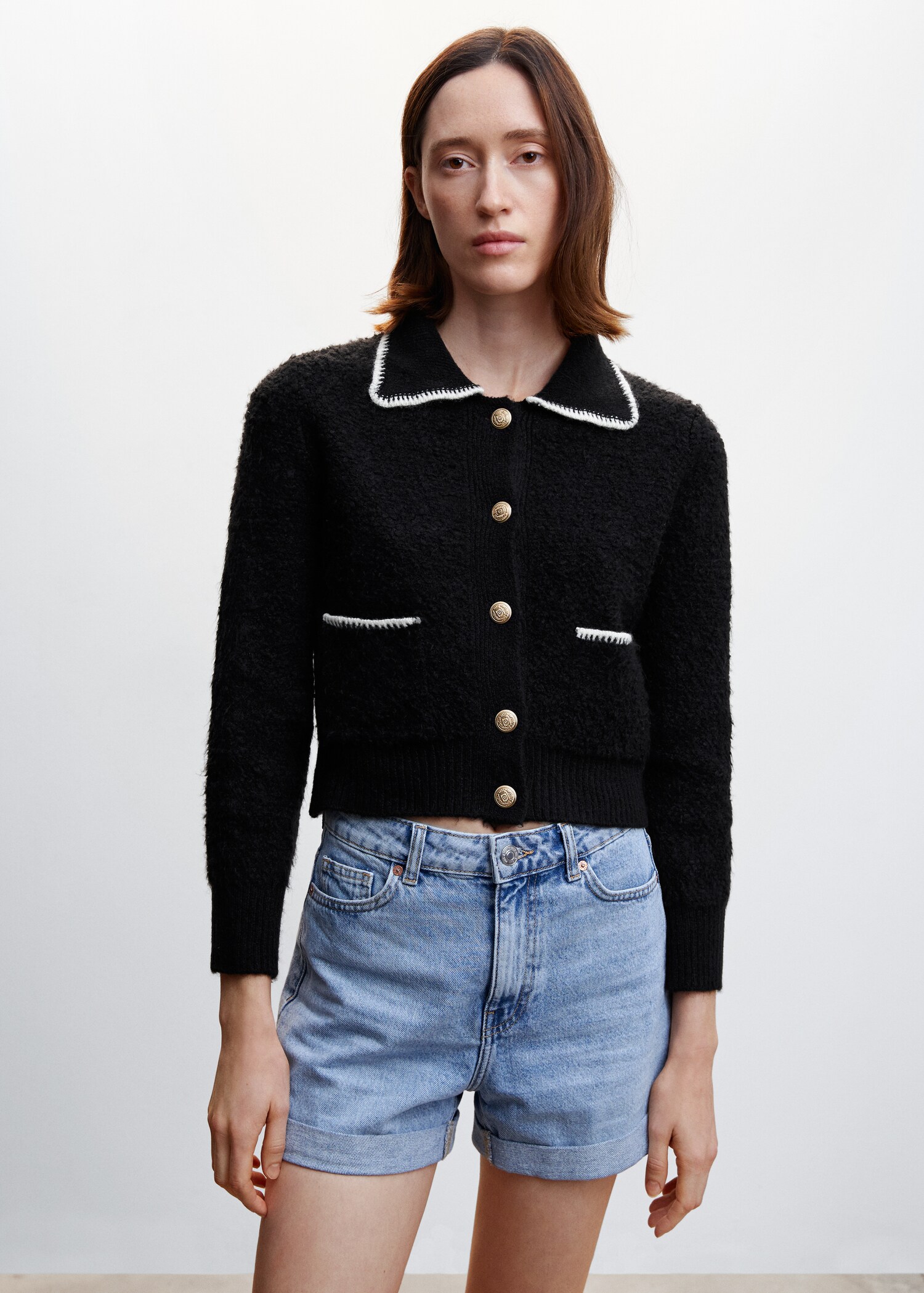 Cardigan liserés contrastants - Plan moyen