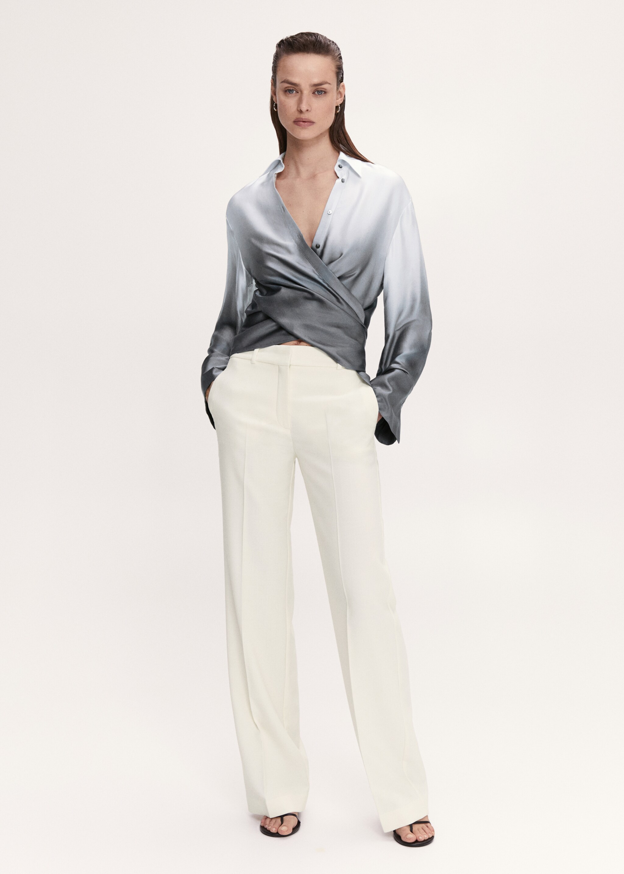 Gradient double-breasted shirt - Details of the article 4, Grey. Ref: 47064427-00.