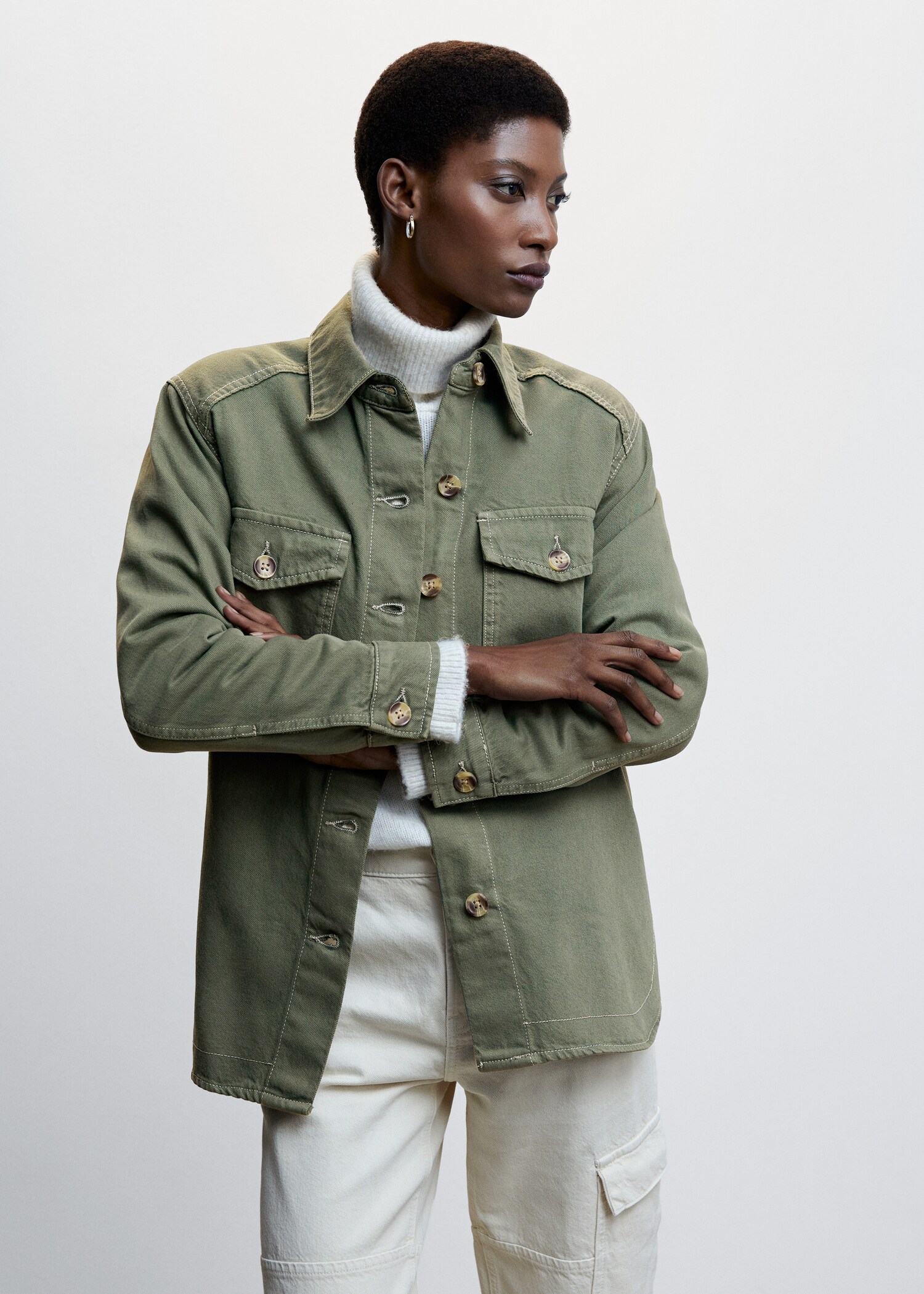 Chest-pocket cotton overshirt - Woman | MANGO OUTLET USA