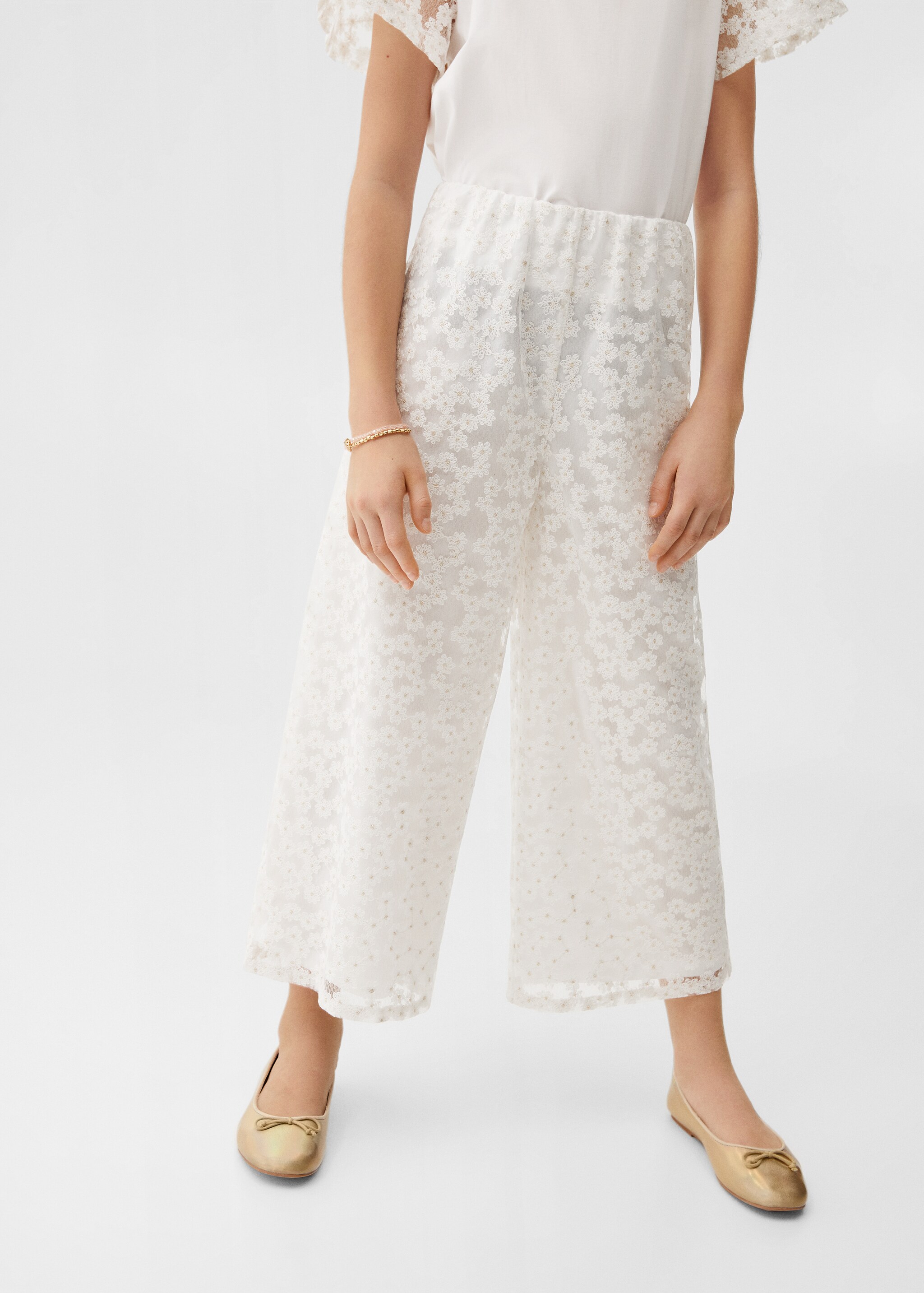 Pantalon style jupe-culotte fleurs brodées - Détail de l'article 6