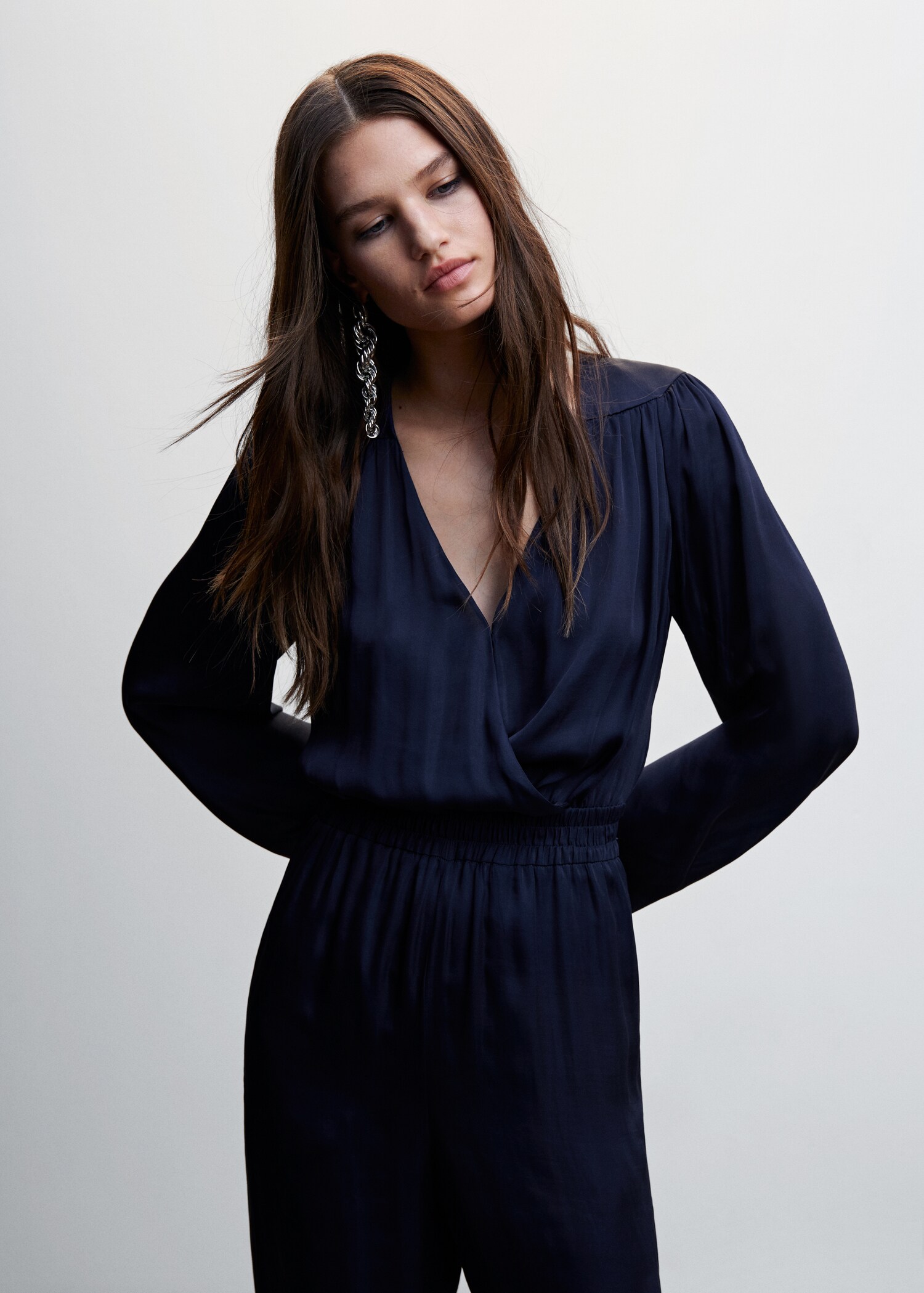 Wrap neckline satin jumpsuit - Medium plane