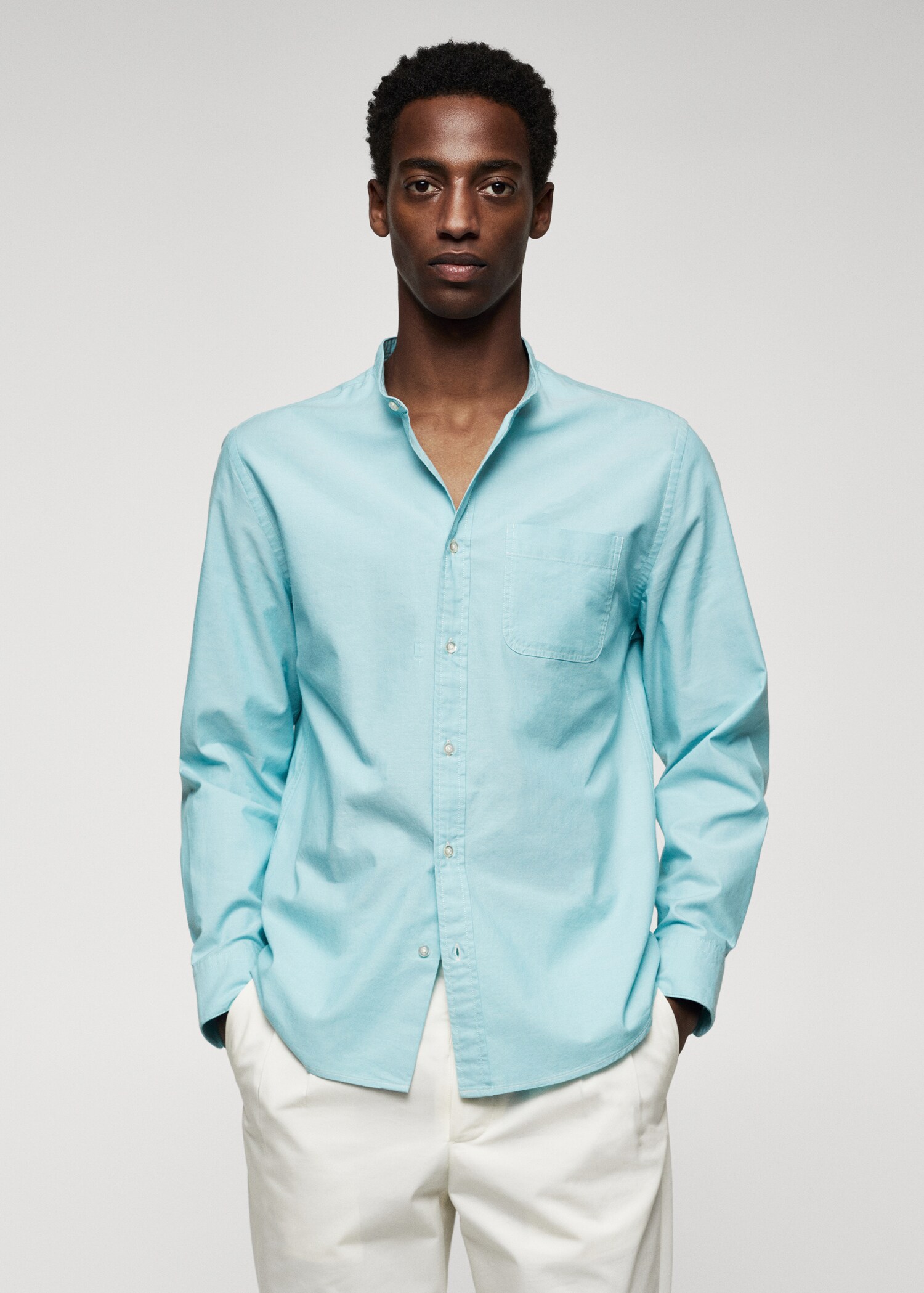 Slim Fit-Hemd mit Stehkragen - Mittlere Ansicht