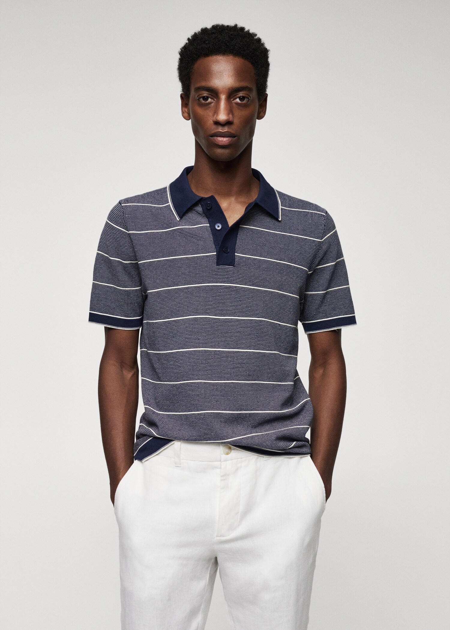 Striped knit cotton polo shirt - Medium plane