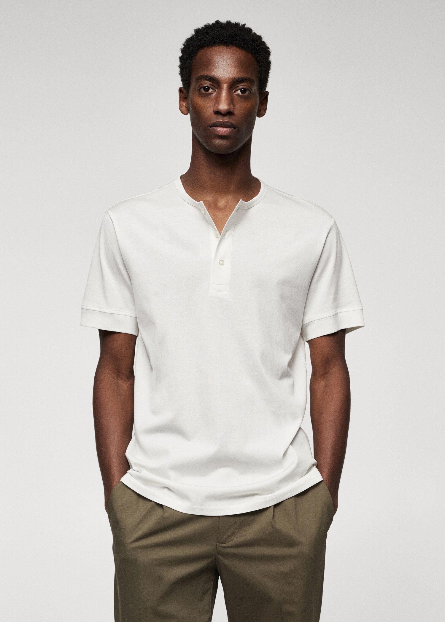 T-shirt coton col tunisien - Plan moyen