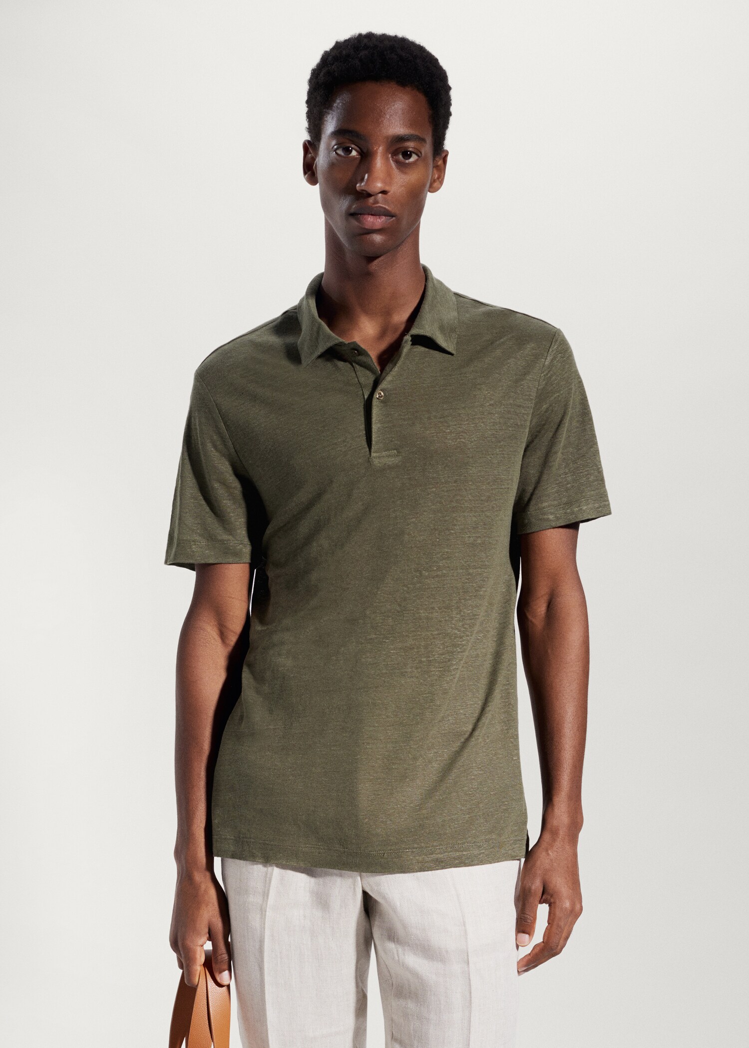Koszulka polo slim fit ze 100% lnu - Plan średni