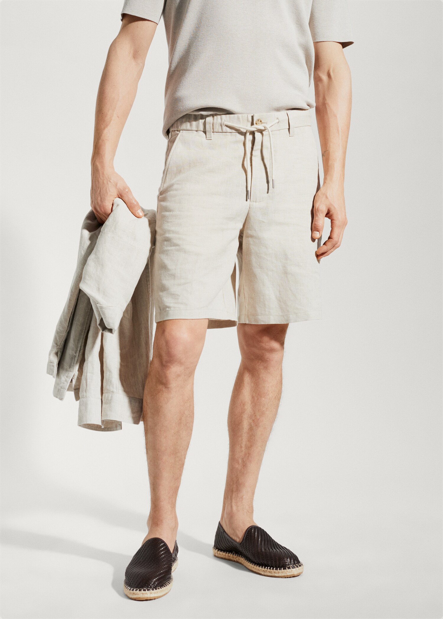 Drawstring cotton linen Bermuda short - Medium plane