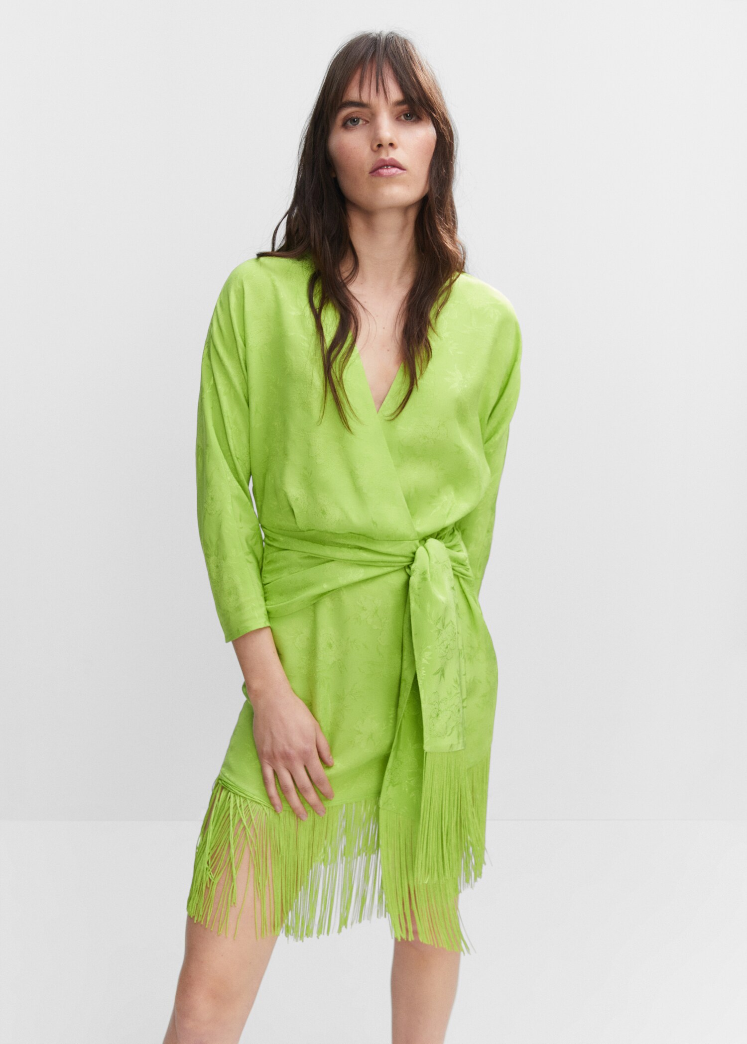Vestido jacquard flecos - Plano medio