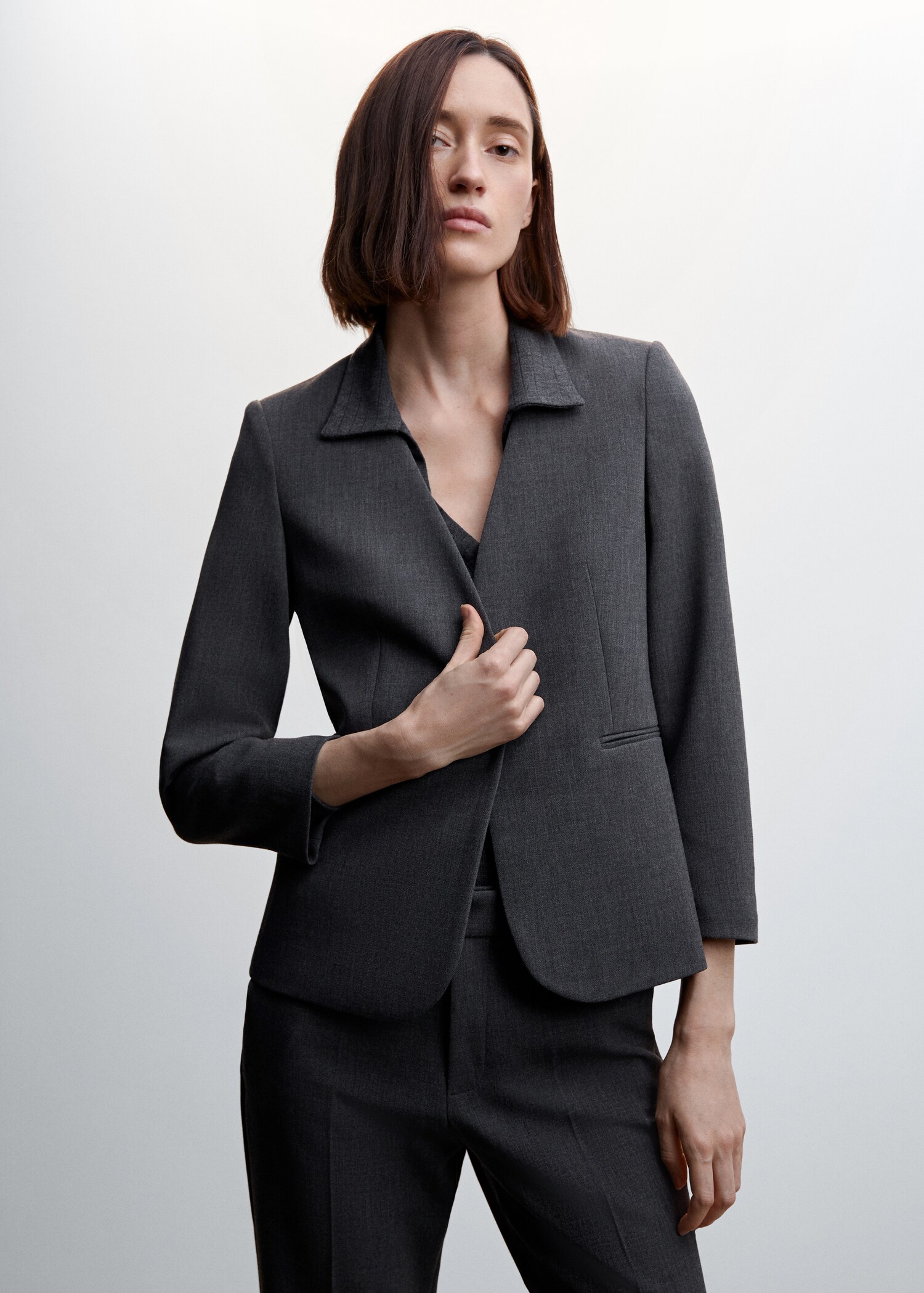 Collarless suit blazer - Medium plane