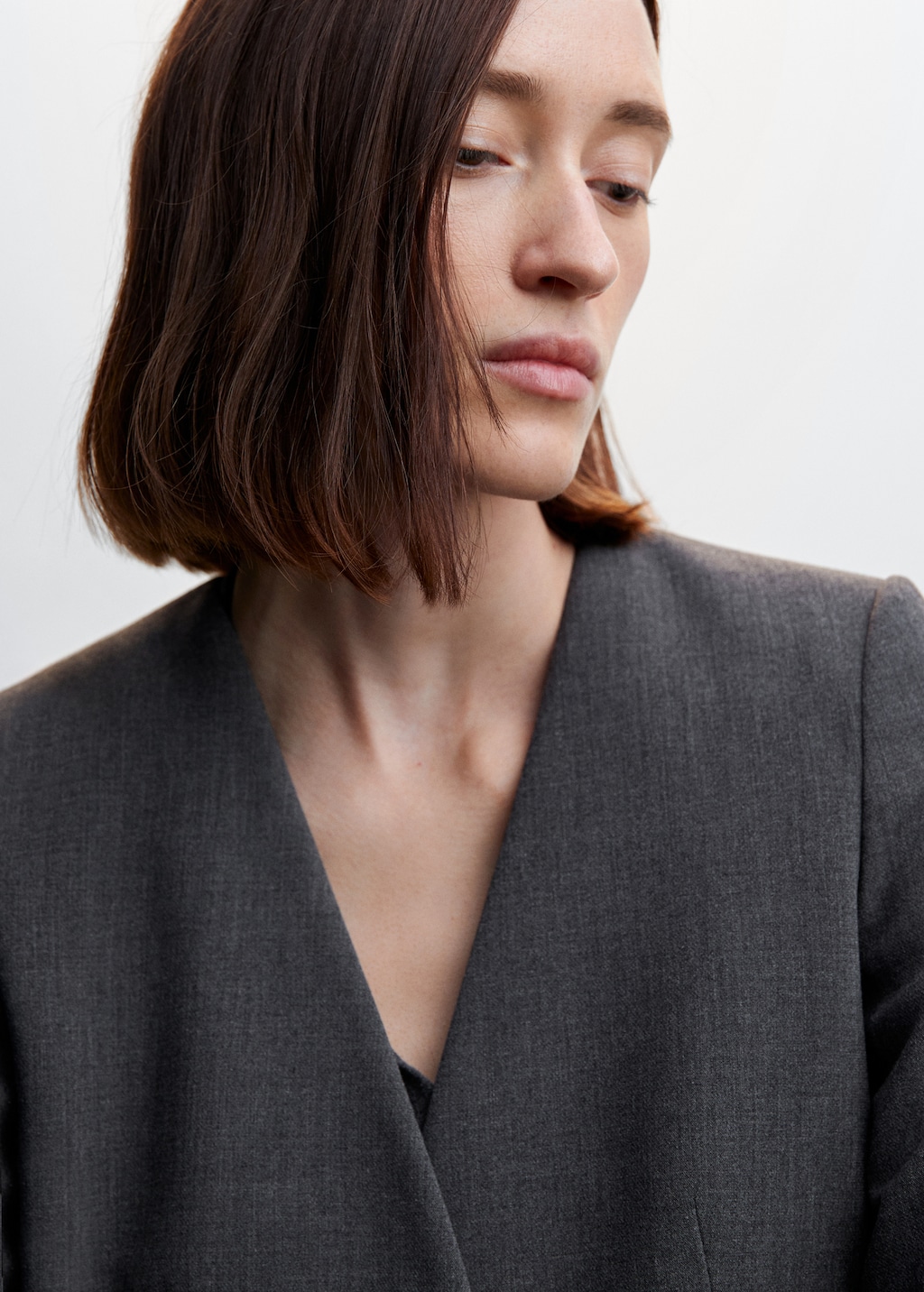 Collarless suit jacket