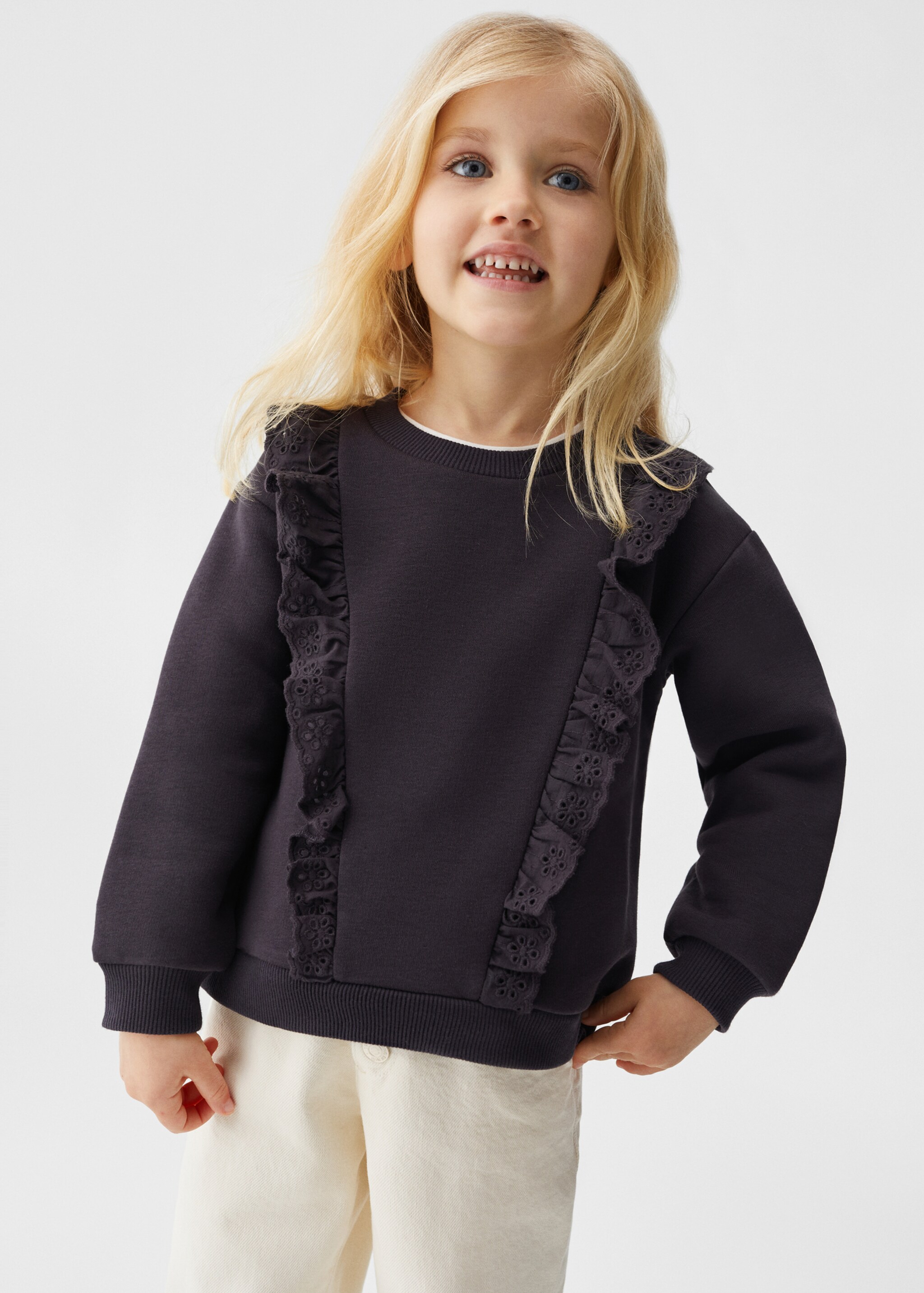 Sweatshirt met ruches en opengewerkte details - Middenvlak, Antraciet. Ref: 47072538-00.