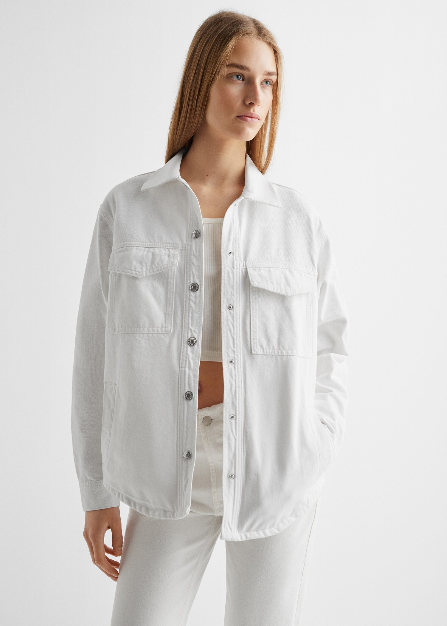 Jeans-Overshirt, mittlere Waschung - Mittlere Ansicht