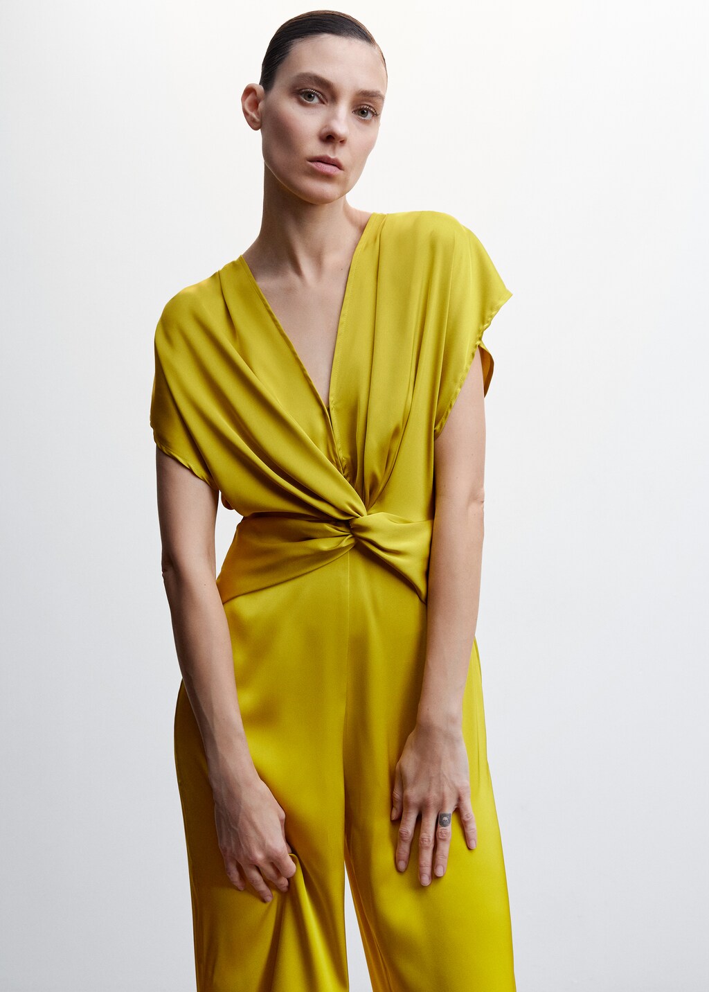 Satin jumpsuit with knot detail Women MANGO OUTLET Greece