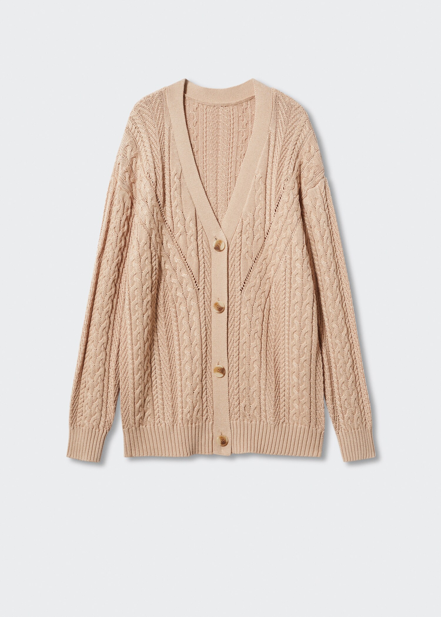 Strickjacke mit Zopfmuster und Knöpfen - Artikel ohne Model