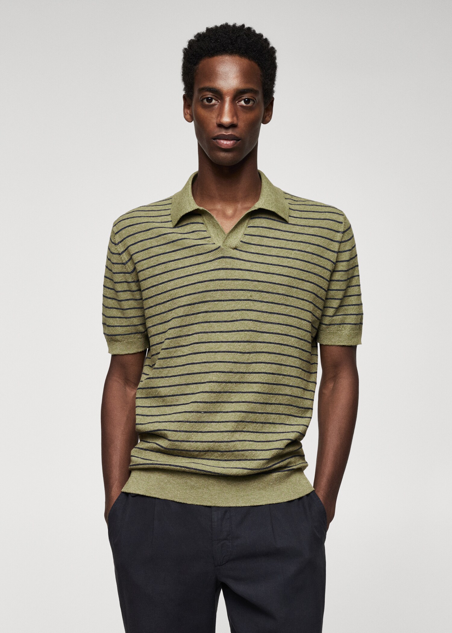 Striped fine-knit polo shirt - Medium plane