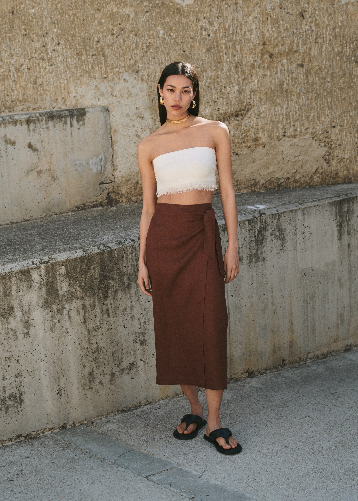 Linen-blend wrap skirt - Details of the article 7
