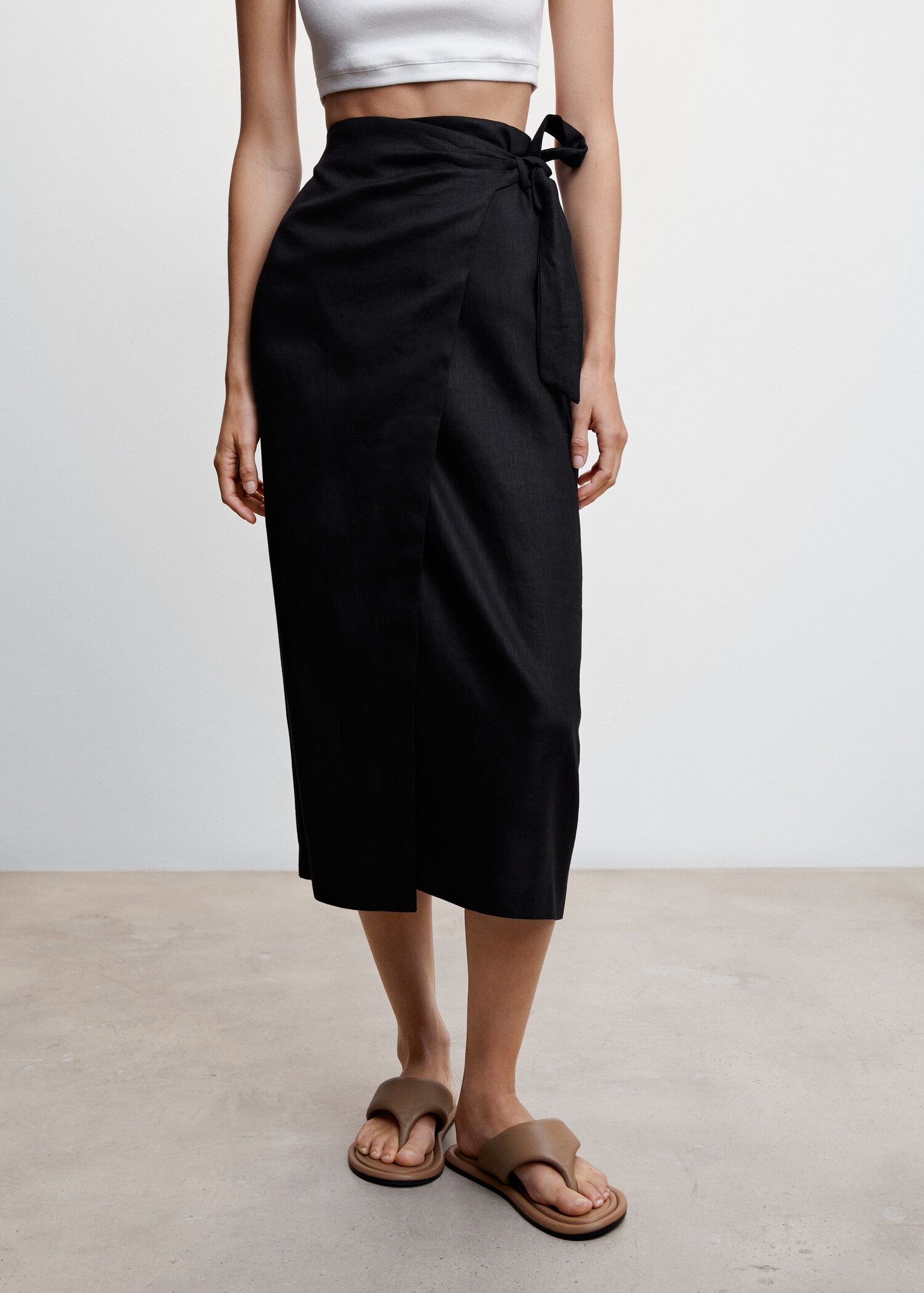 Linen-blend wrap skirt - Medium plane