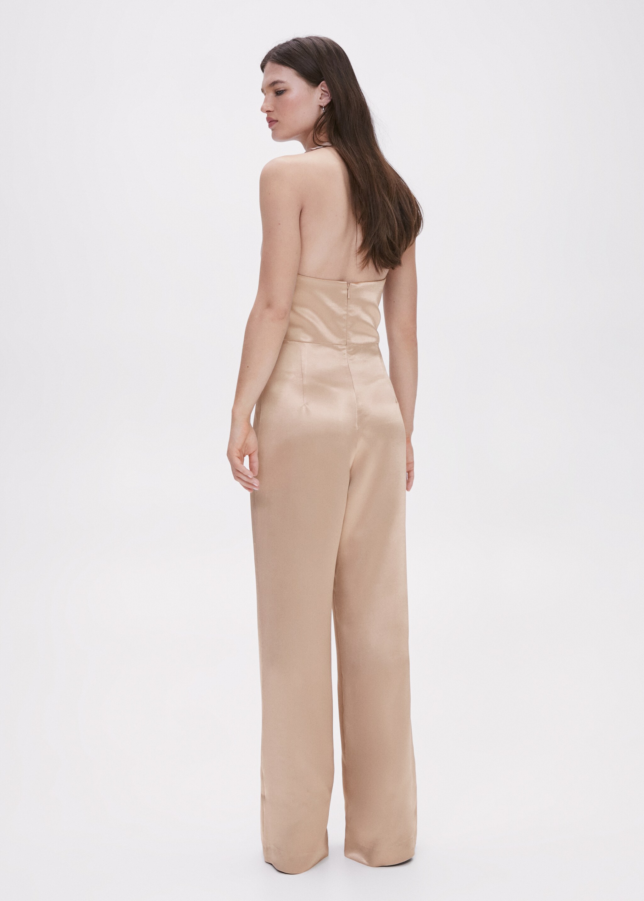 Satin jumpsuit with draped neckline - Reverse of the article