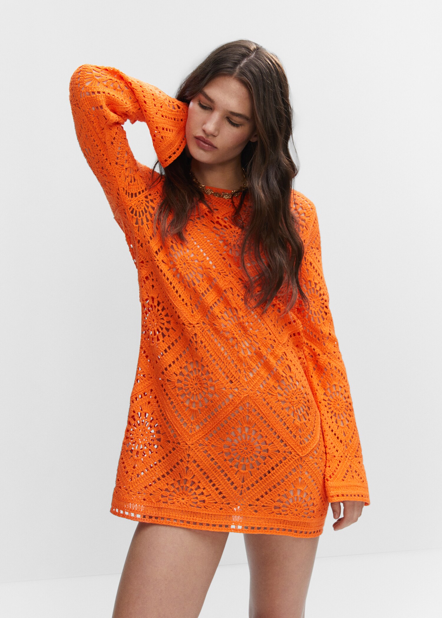 Flared-sleeve openwork dress - Medium plane