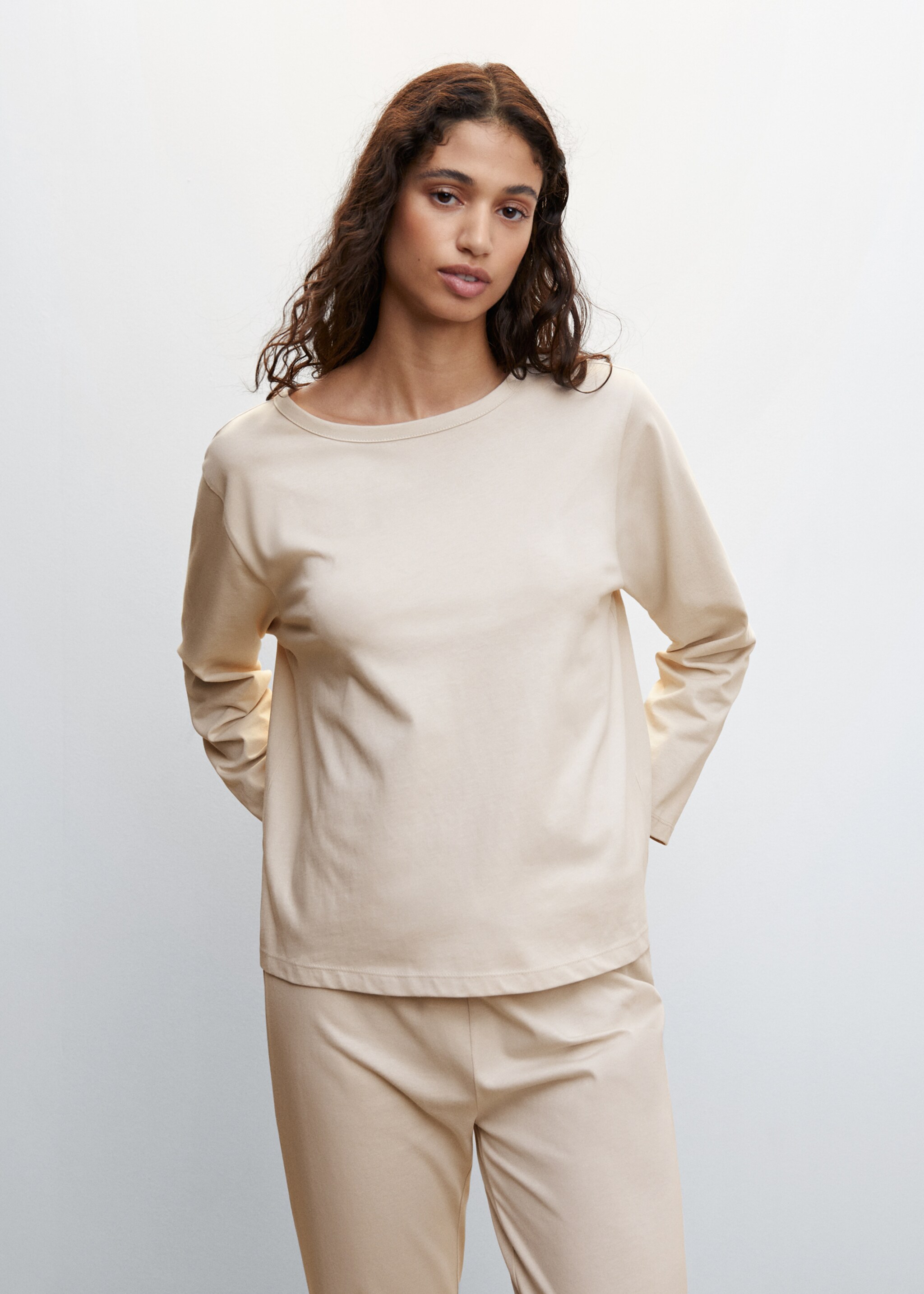 Rounded neck cotton t-shirt - Medium plane, Light/Pastel Grey. Ref: 47082509-00.