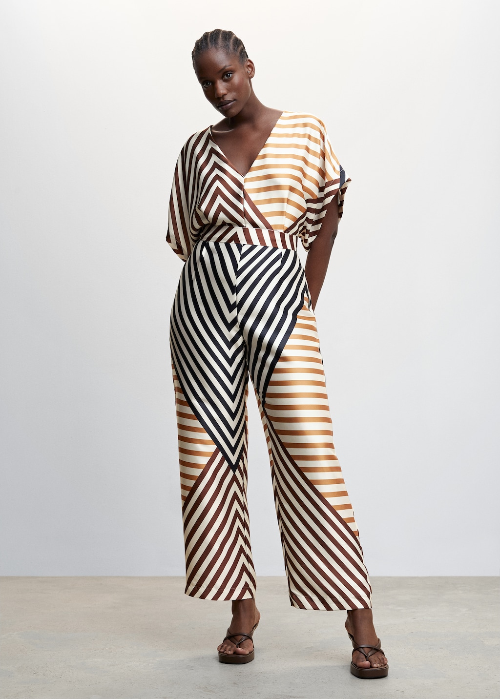 Striped satin jumpsuit Women MANGO OUTLET United Kingdom