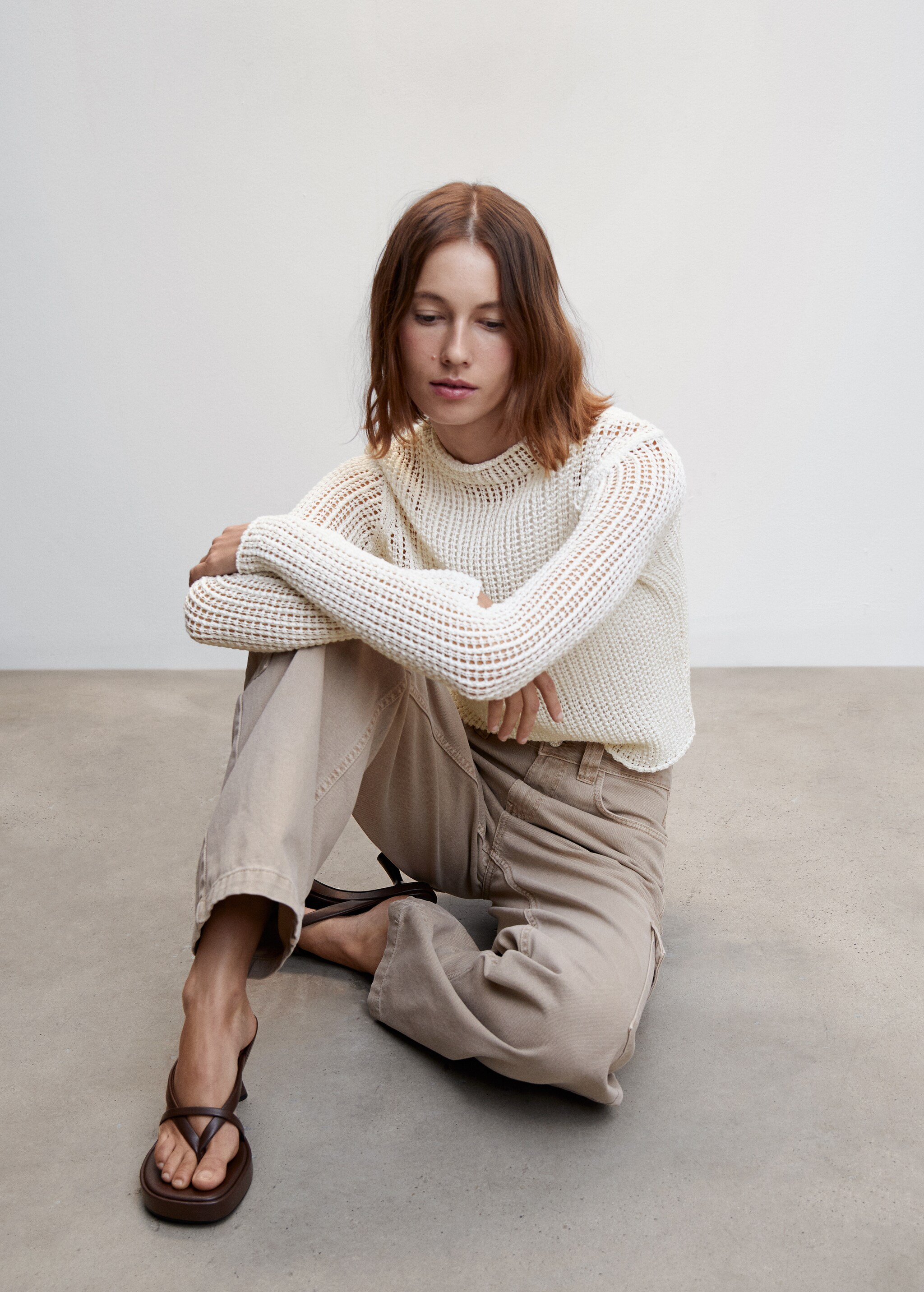 Openwork sweater with perkins collar - Details of the article 2