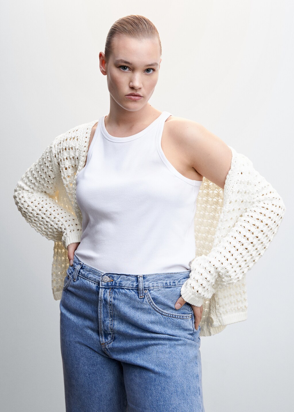 Openwork knit cardigan - Women | MANGO OUTLET USA