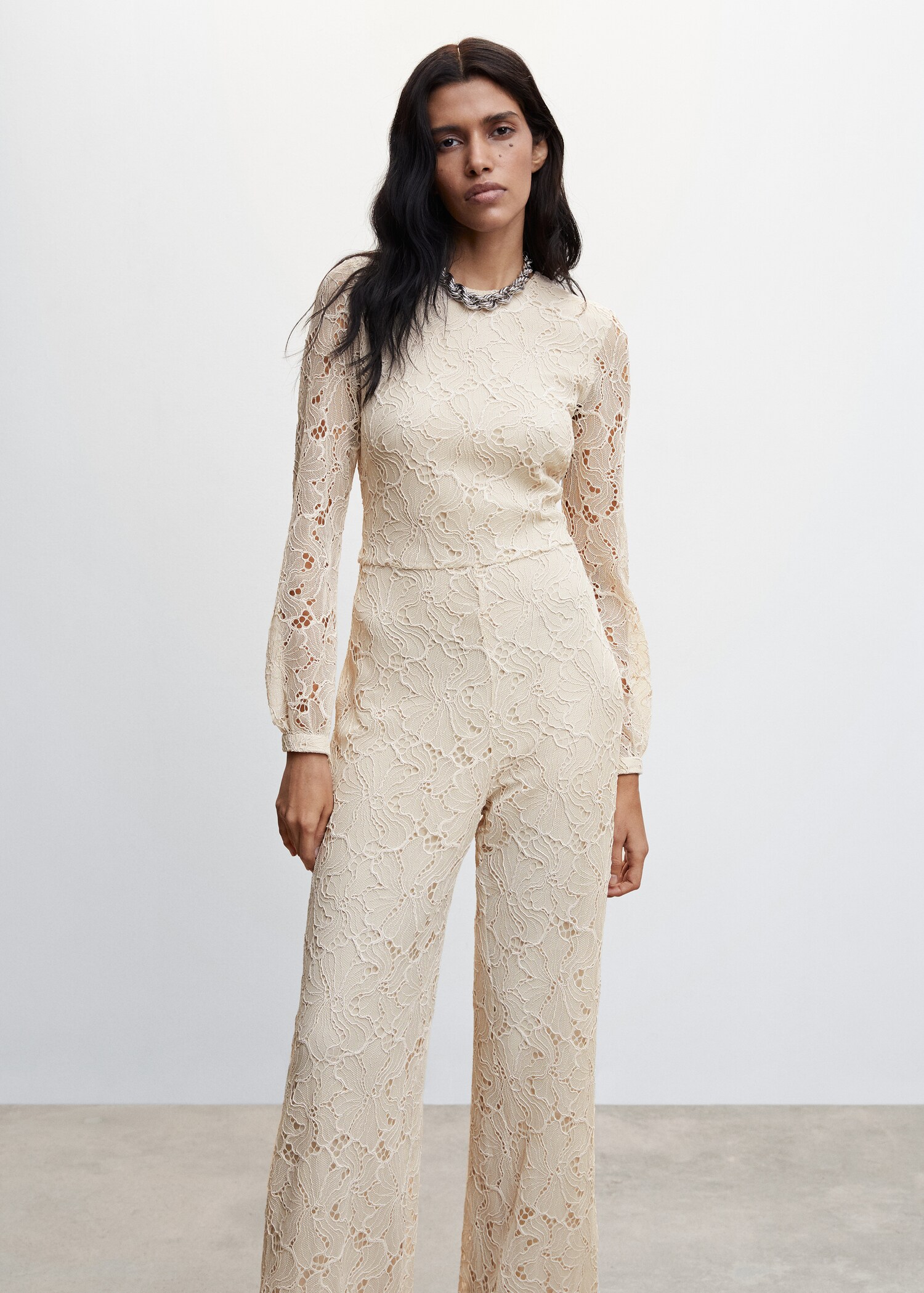 Lange jumpsuit met kant - Middenvlak