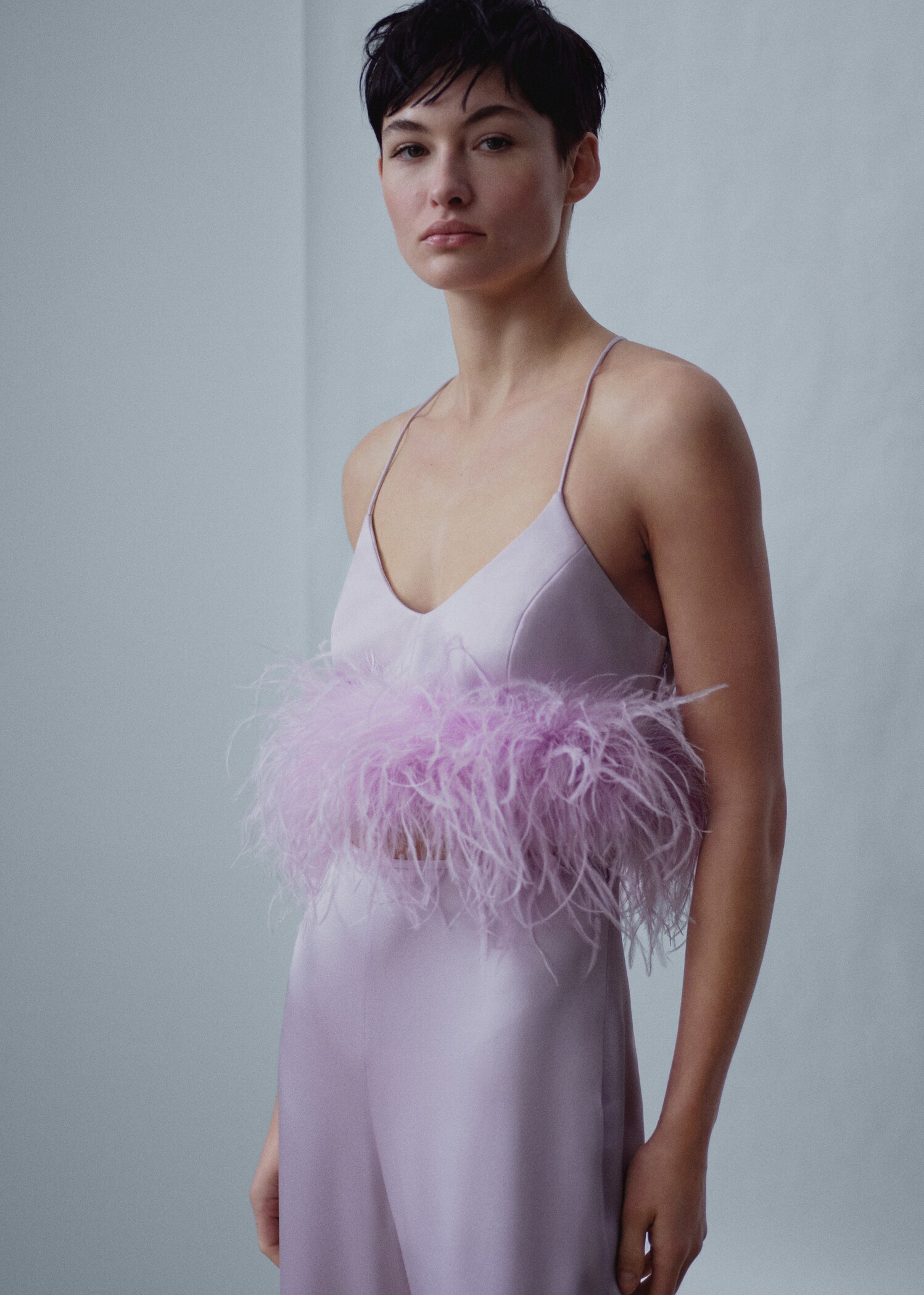 Satin top with feather detail - Medium plane