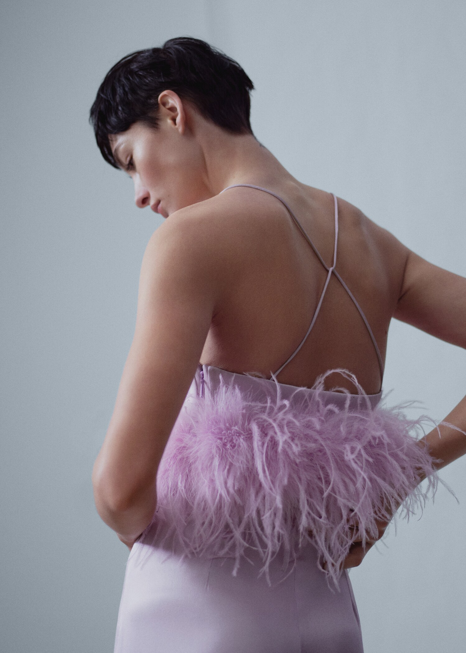 Satin top with feather detail - Details of the article 1