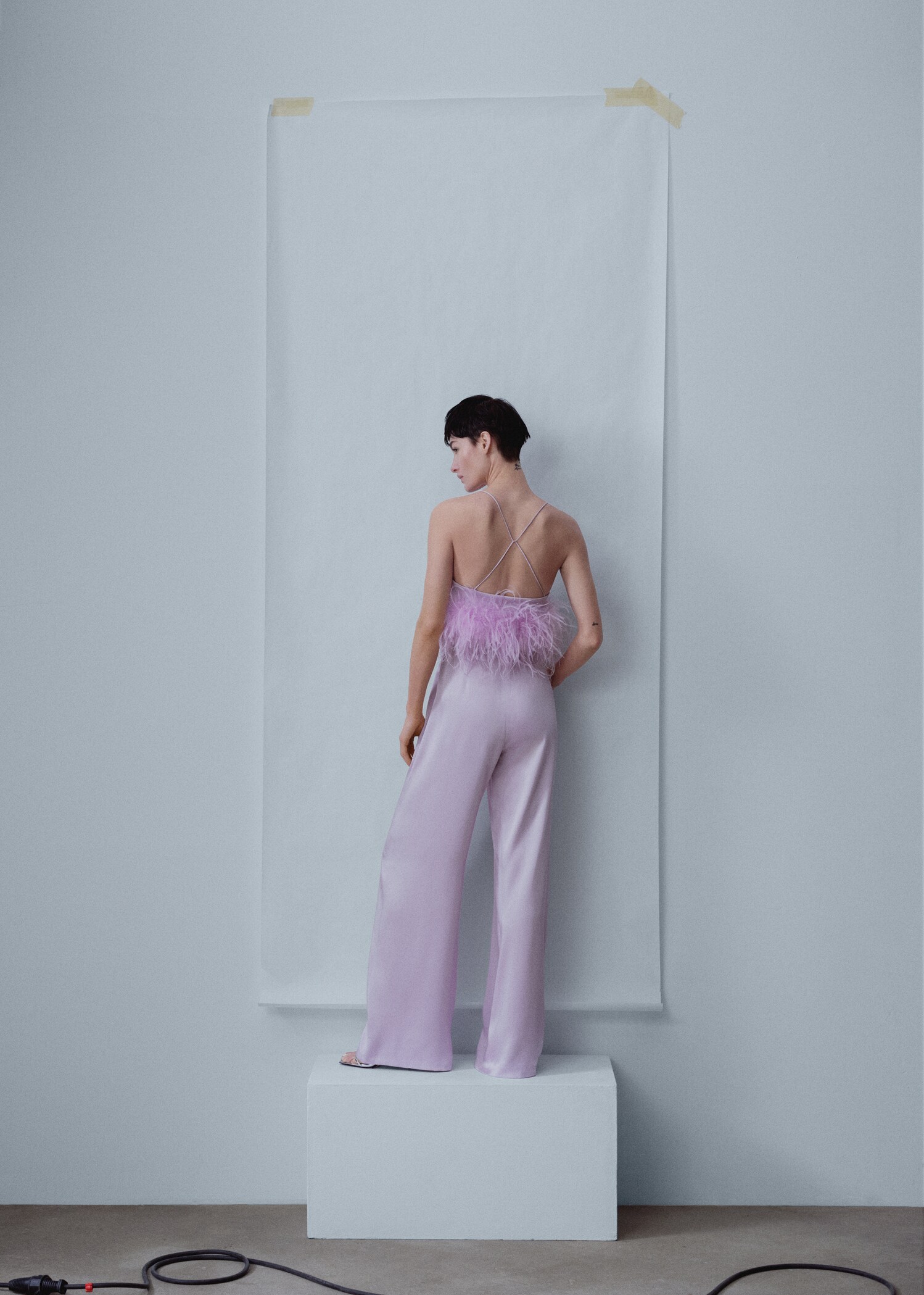 Satin top with feather detail - Reverse of the article