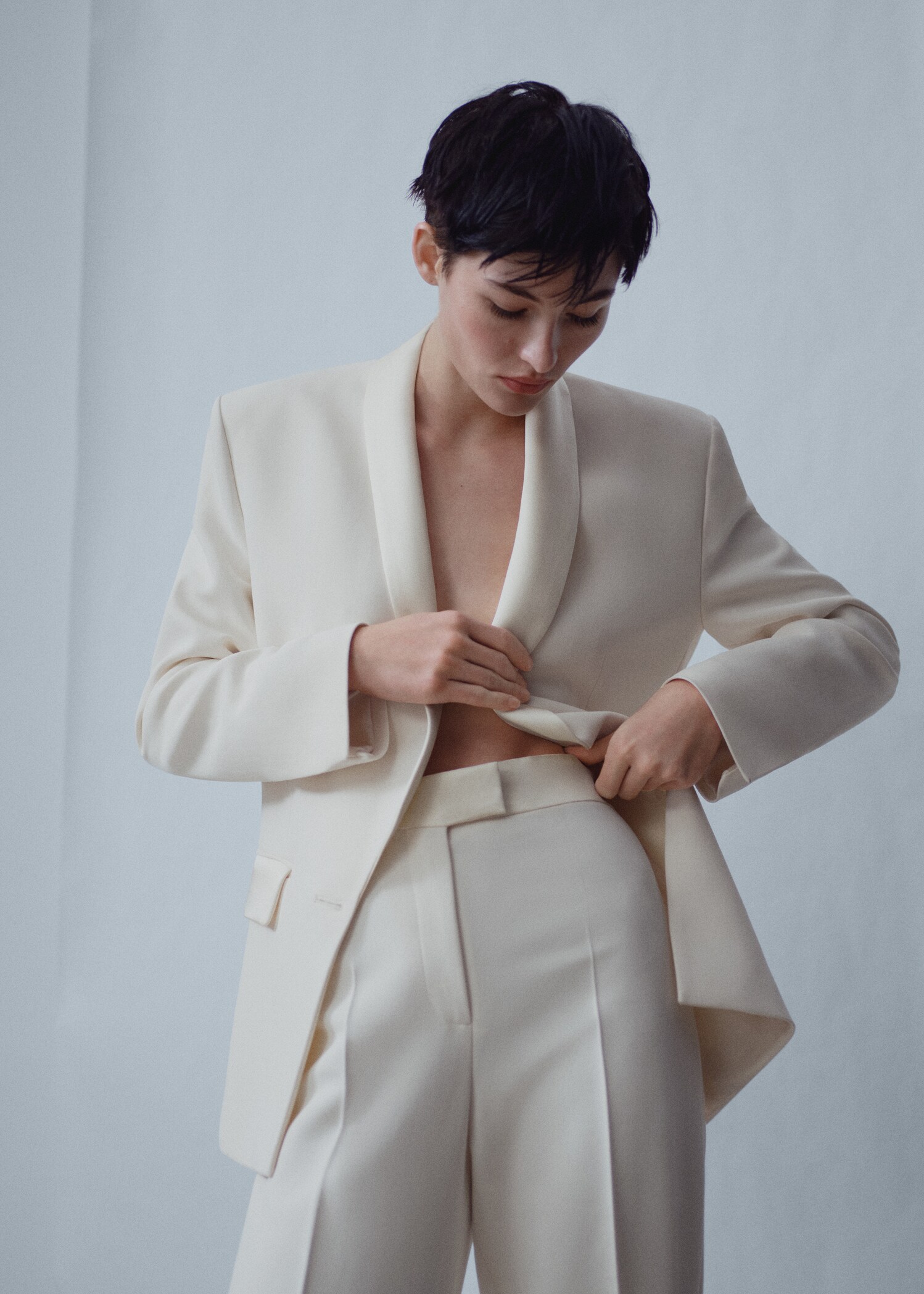 Palazzo suit pants with satin details - Medium plane