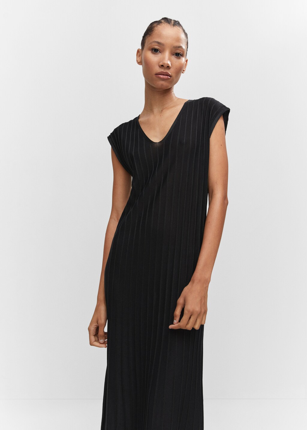 Knitted dress with contrasting details Women MANGO OUTLET Slovakia