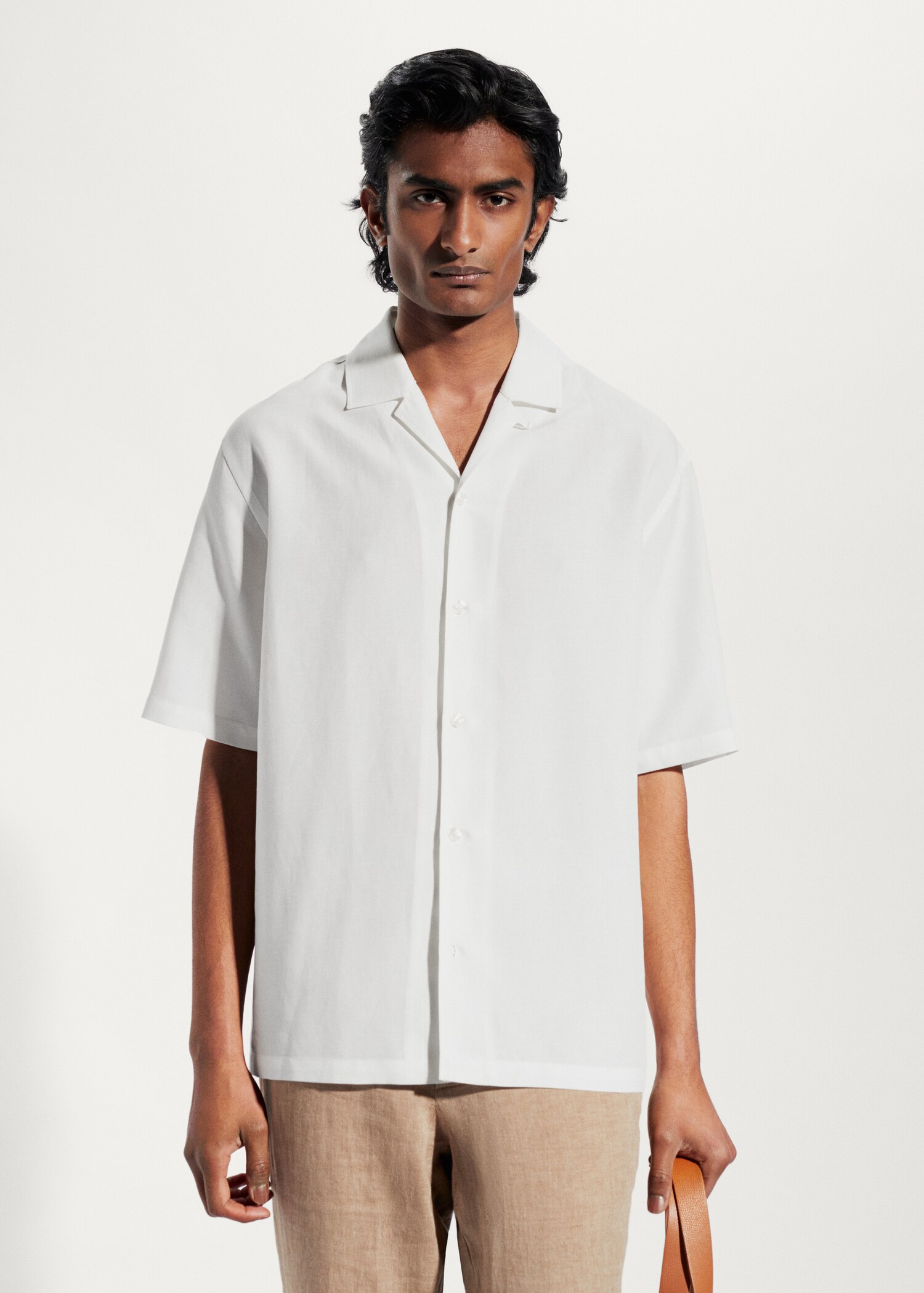 Regular-fit linen bowling shirt - Medium plane