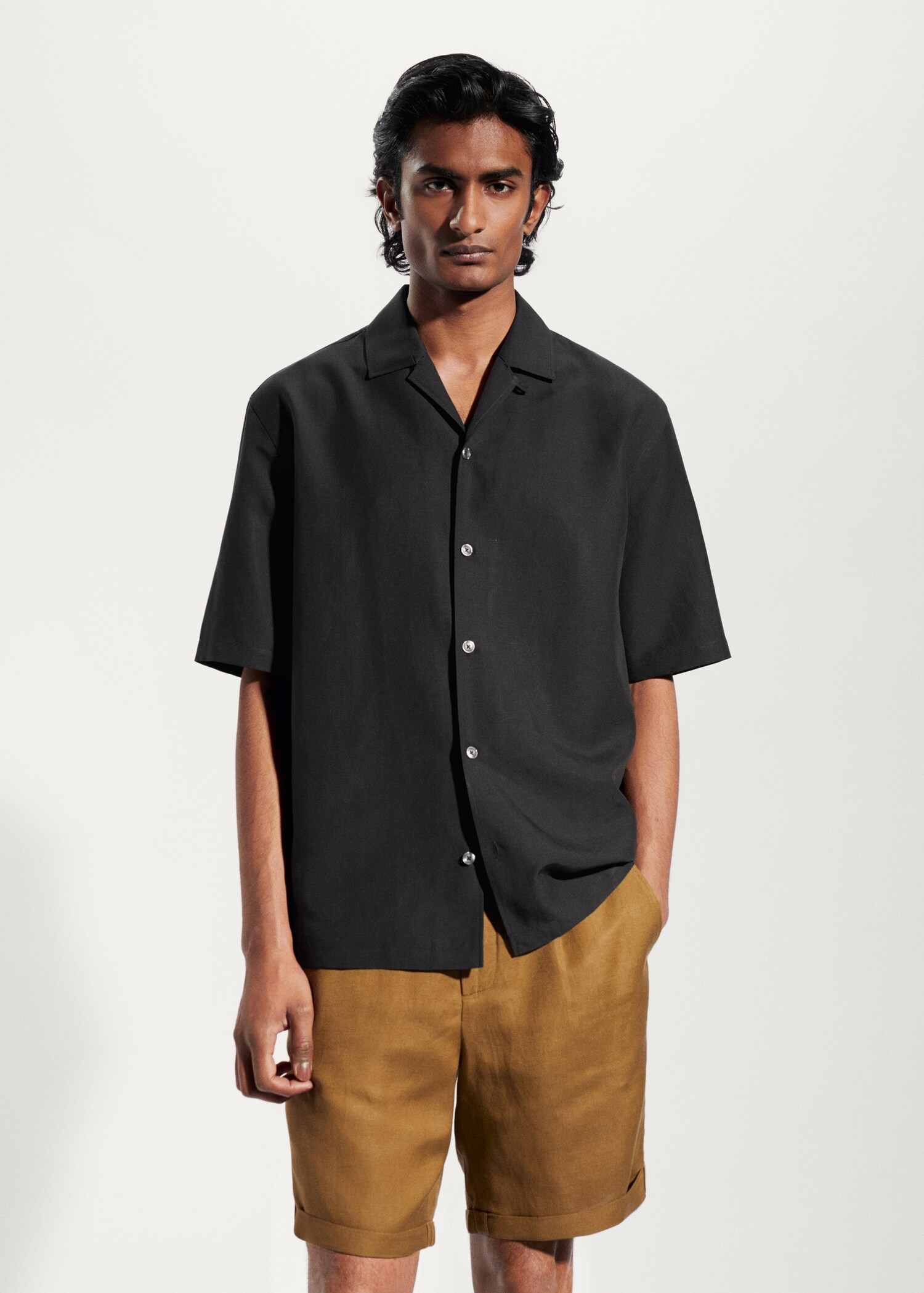 Camisa regular fit lino bowling - Plano medio