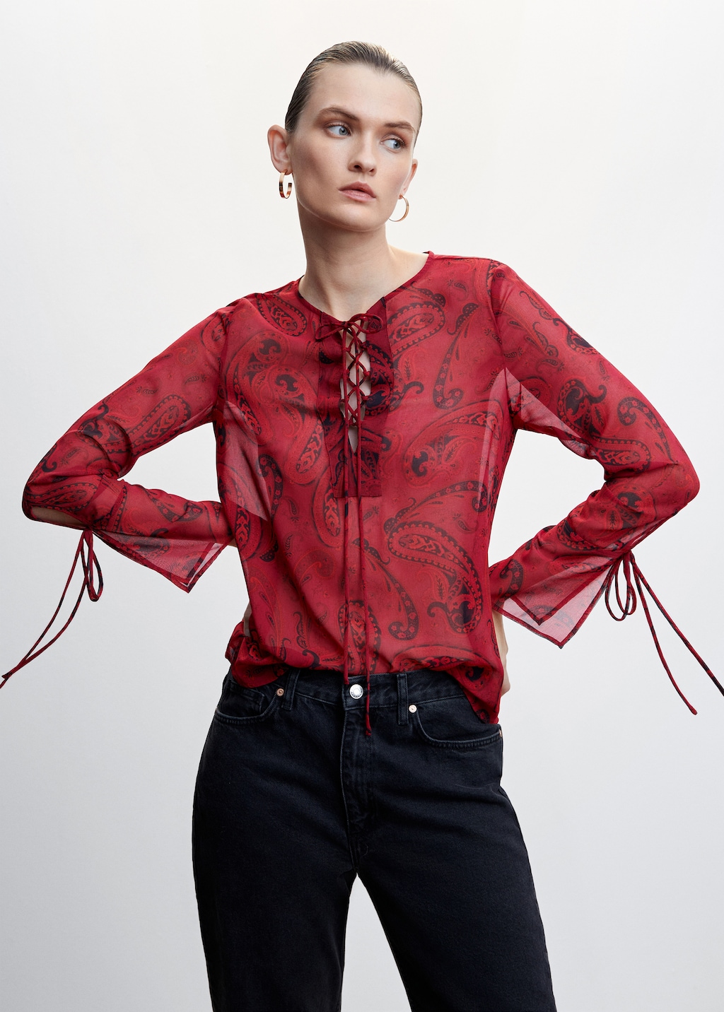 Paisley blouse with bow Women MANGO OUTLET United Kingdom