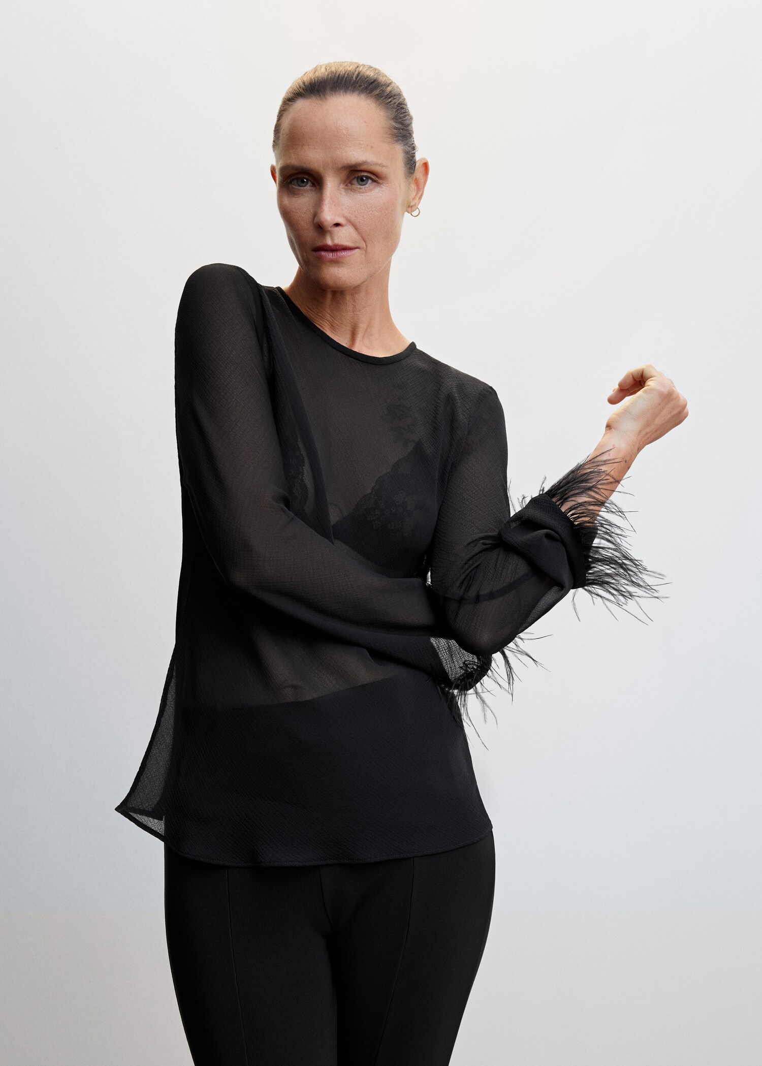 Blouse with feather detail  - Medium plane