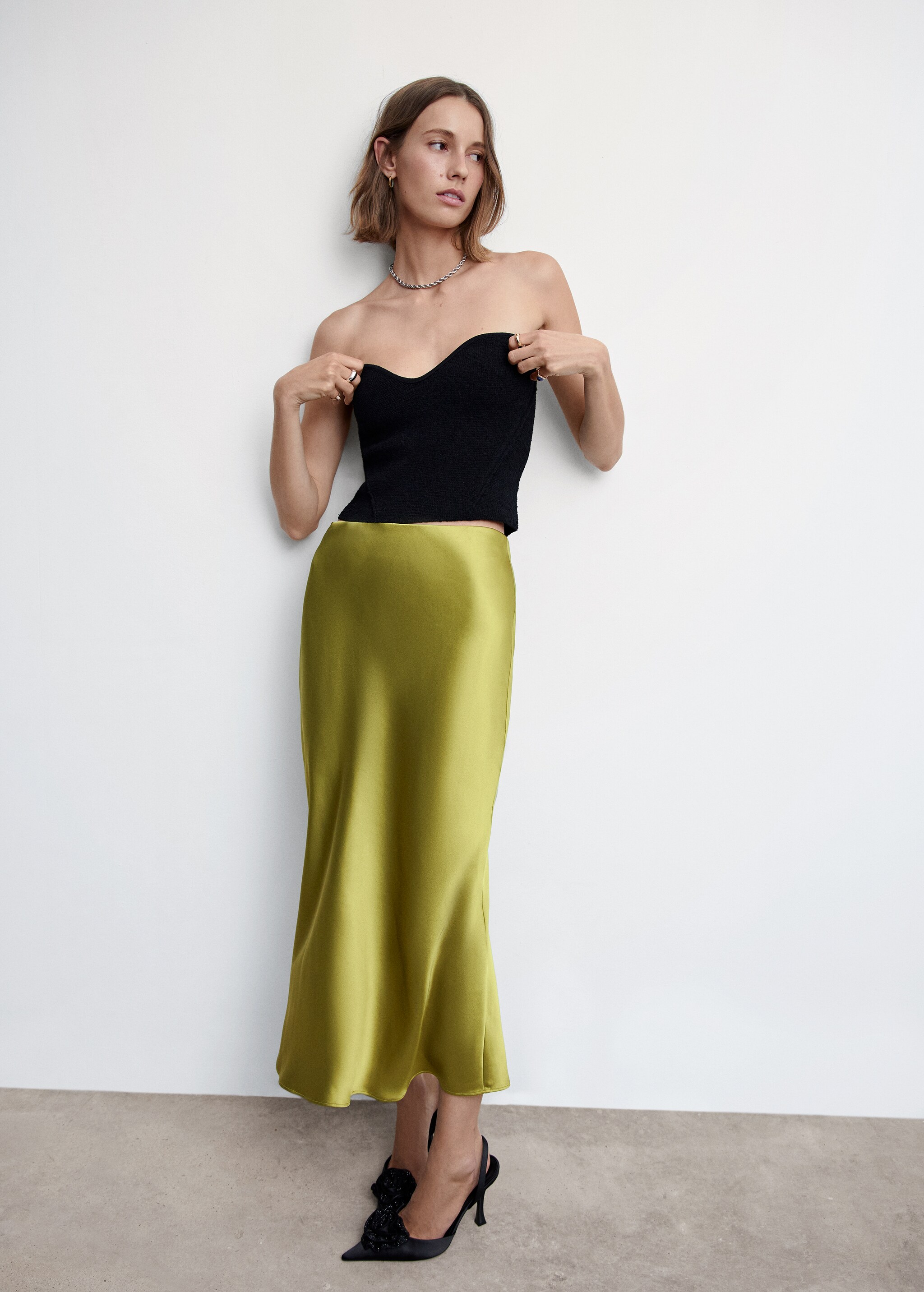 Midi satin skirt - Details of the article 2