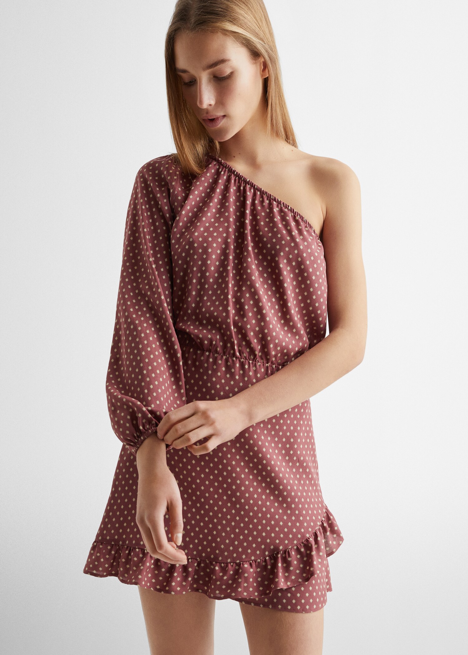 Asymmetrisches Kleid mit Volant - Mittlere Ansicht