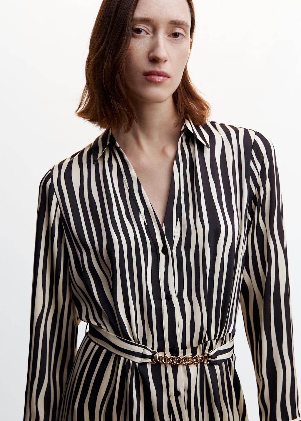 Belted striped dress clearance