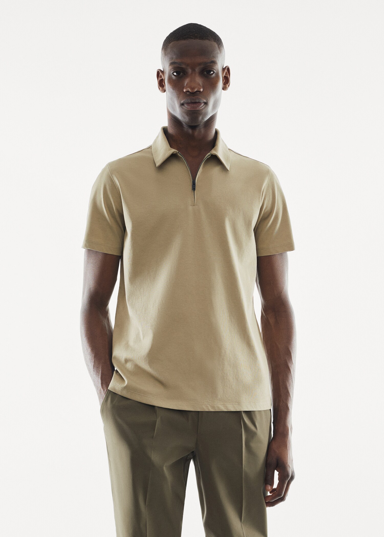 Zip cotton polo shirt - Medium plane