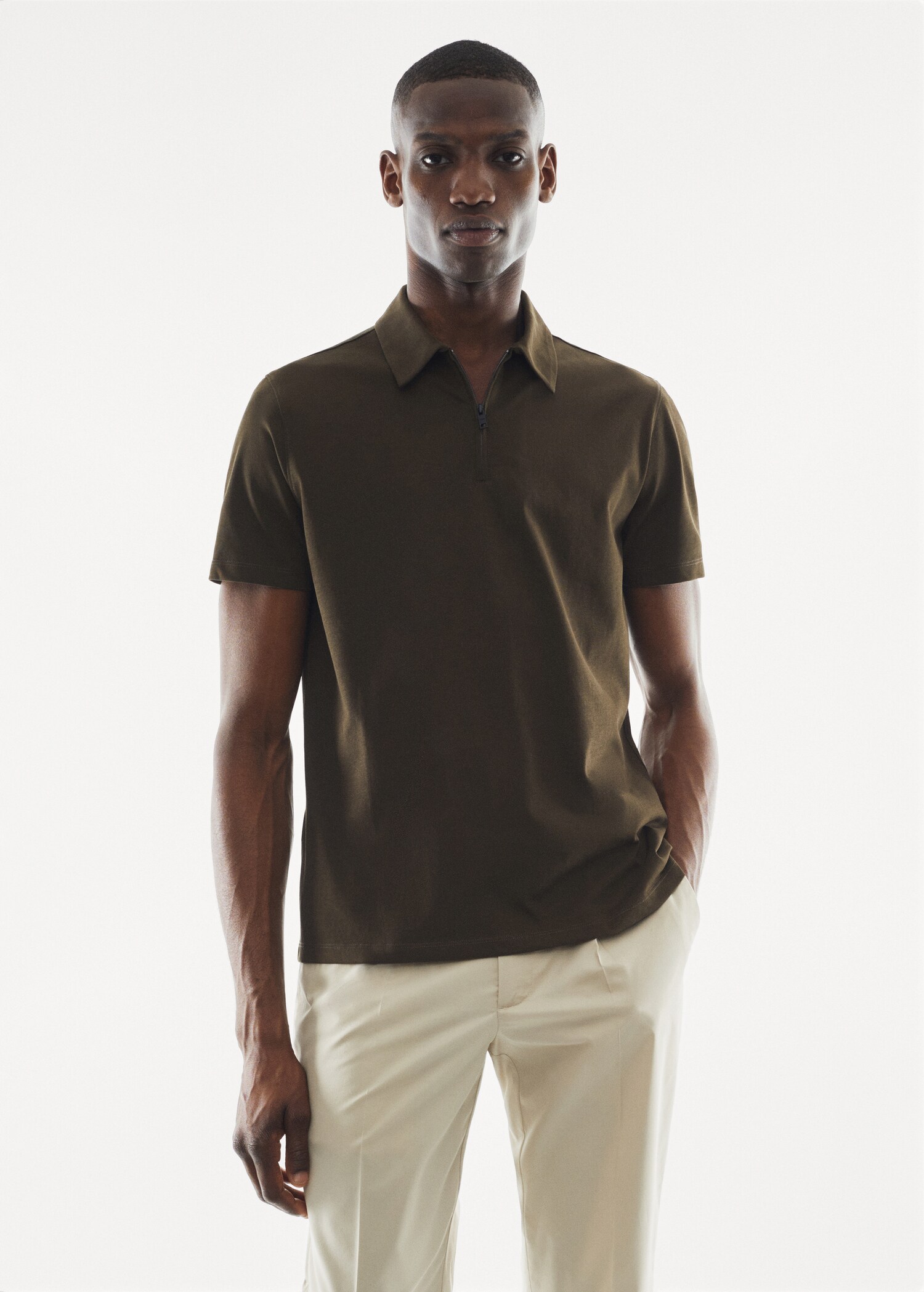 Zip cotton polo shirt - Medium plane