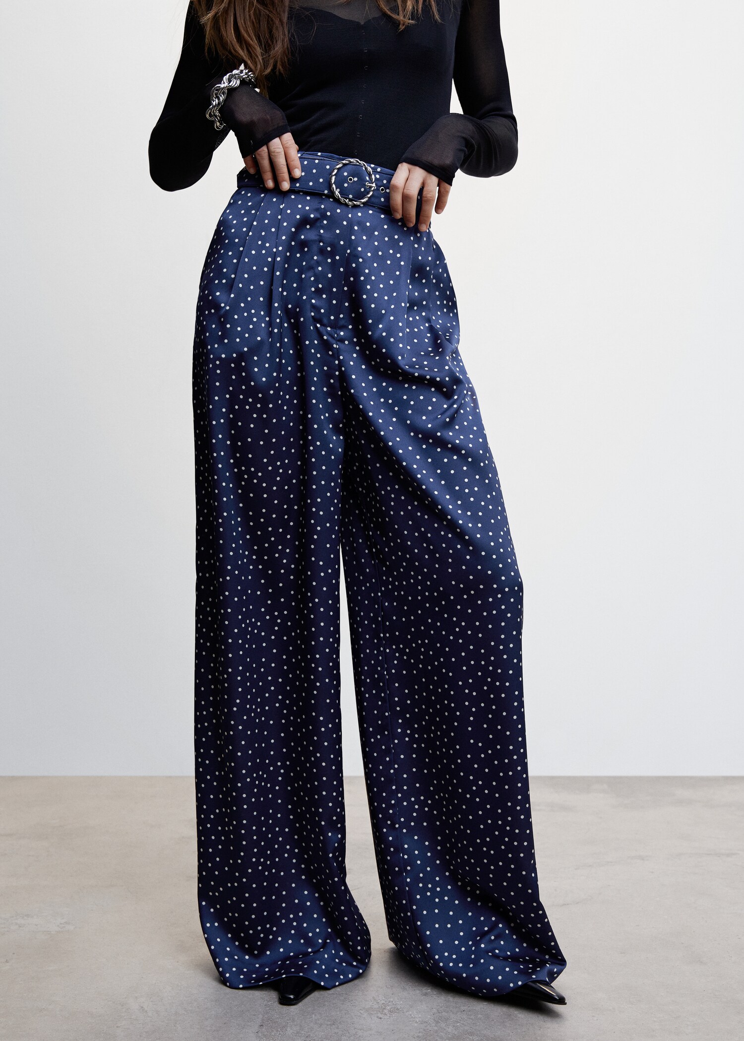 Taupe palazzo pants with belt - Medium plane
